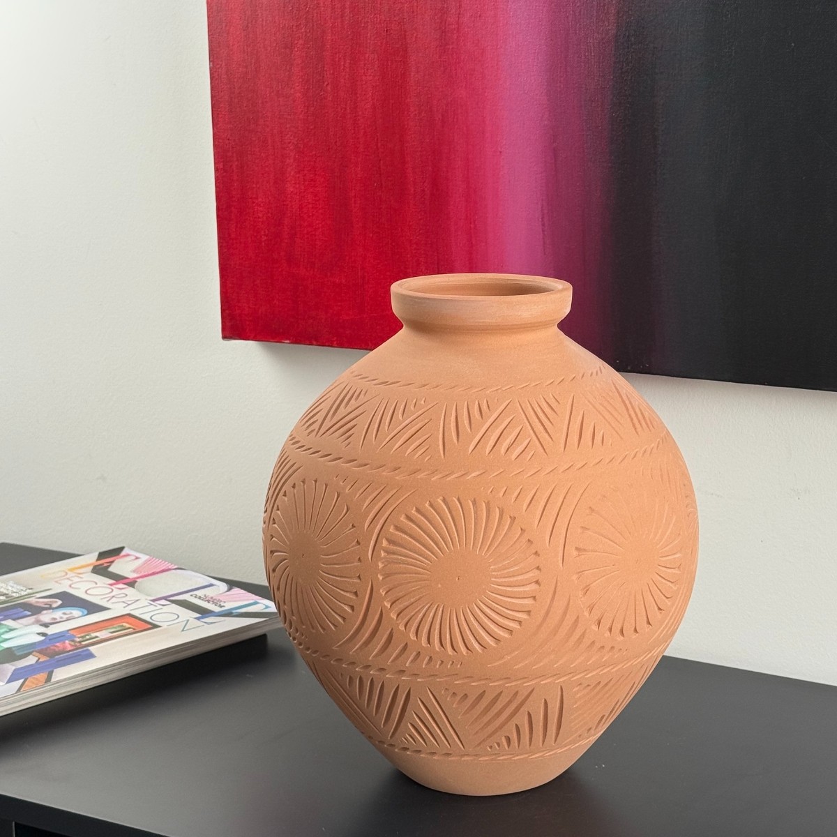 Vase décoratif en terre cuite avec motifs, SOLEIL beige, GERARD LAMY