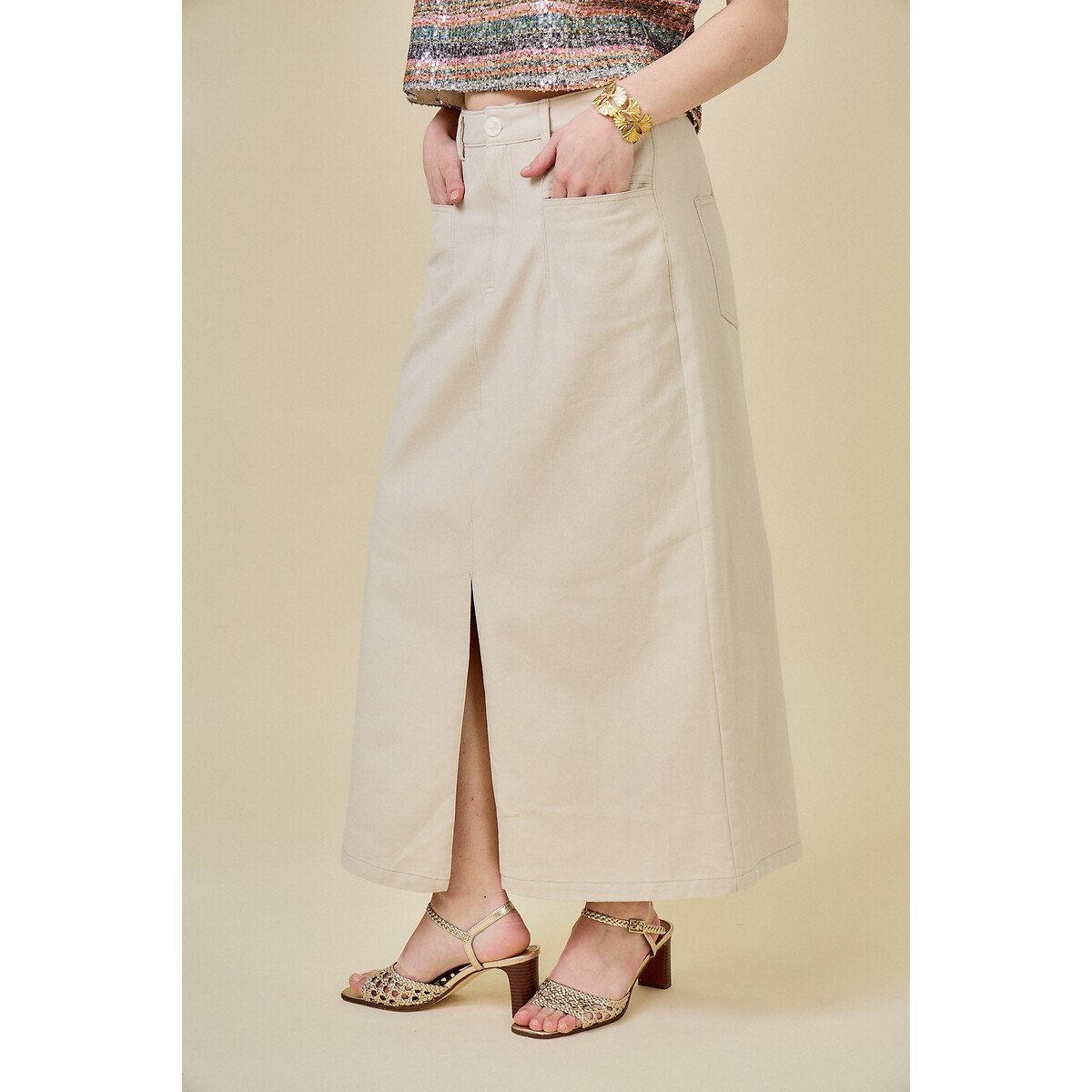 Front Slit Midaxi Skirt beige, SEE U SOON