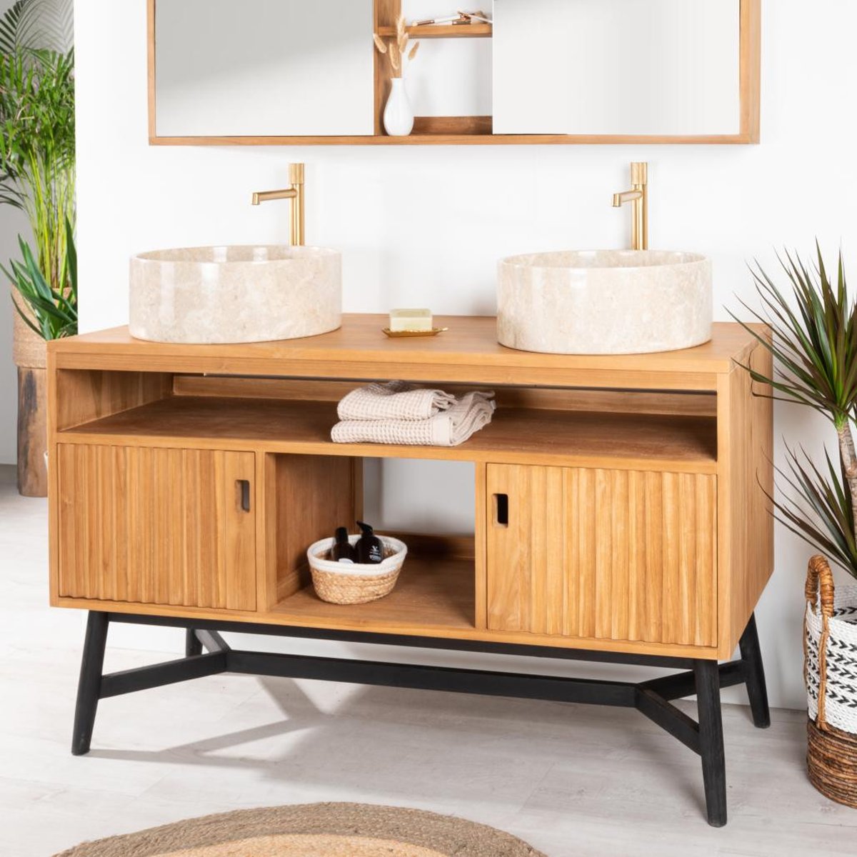 Meuble en teck rectangle sous vasque 130 cm MYA naturel, WANDA COLLECTION