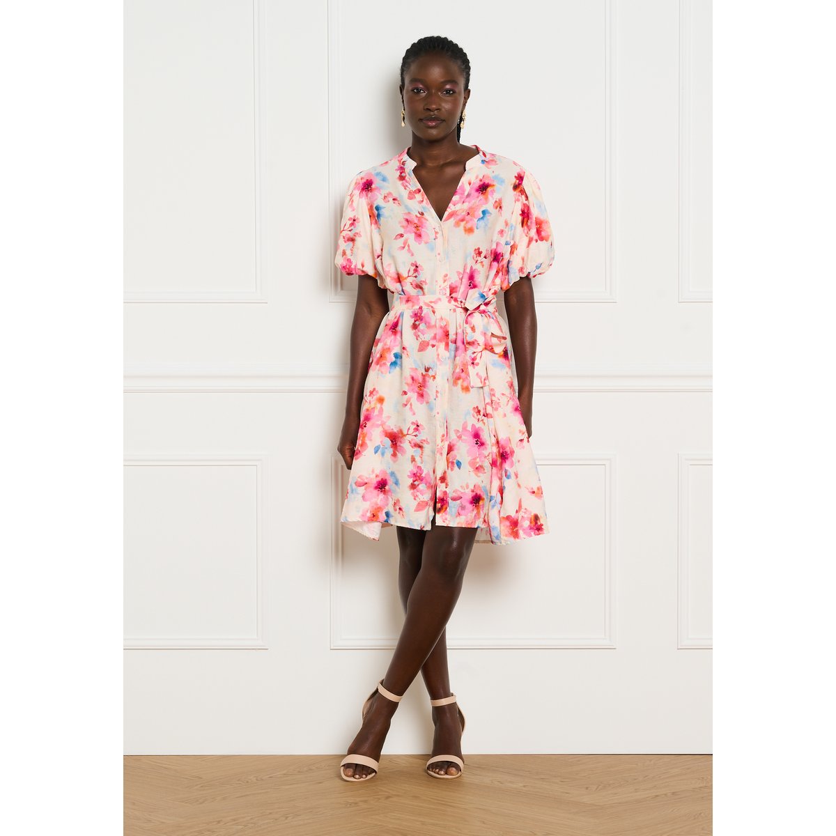 Robe chemise ceinturée rose clair, LOLALIZA
