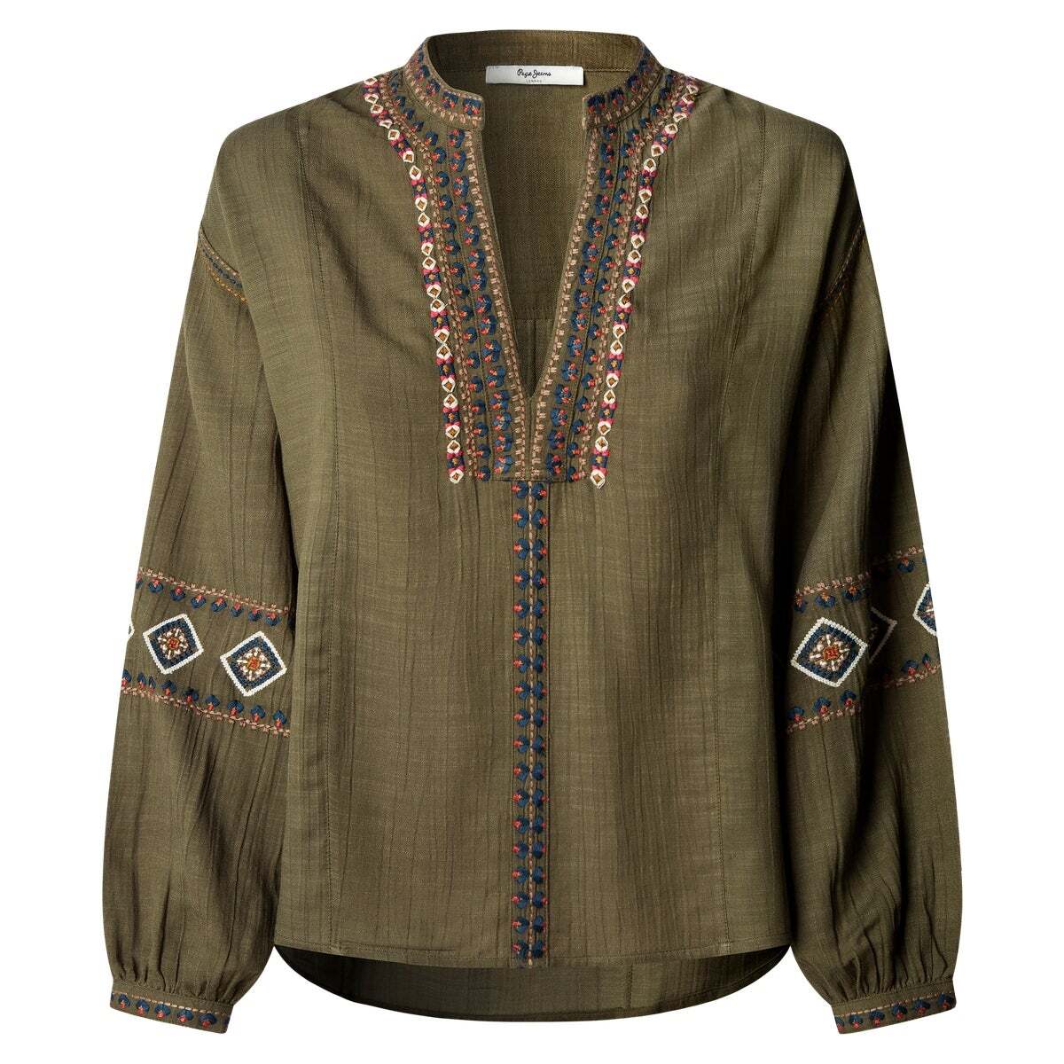 Blouse Fluide Avec Détails Brodés vert kaki, PEPE JEANS