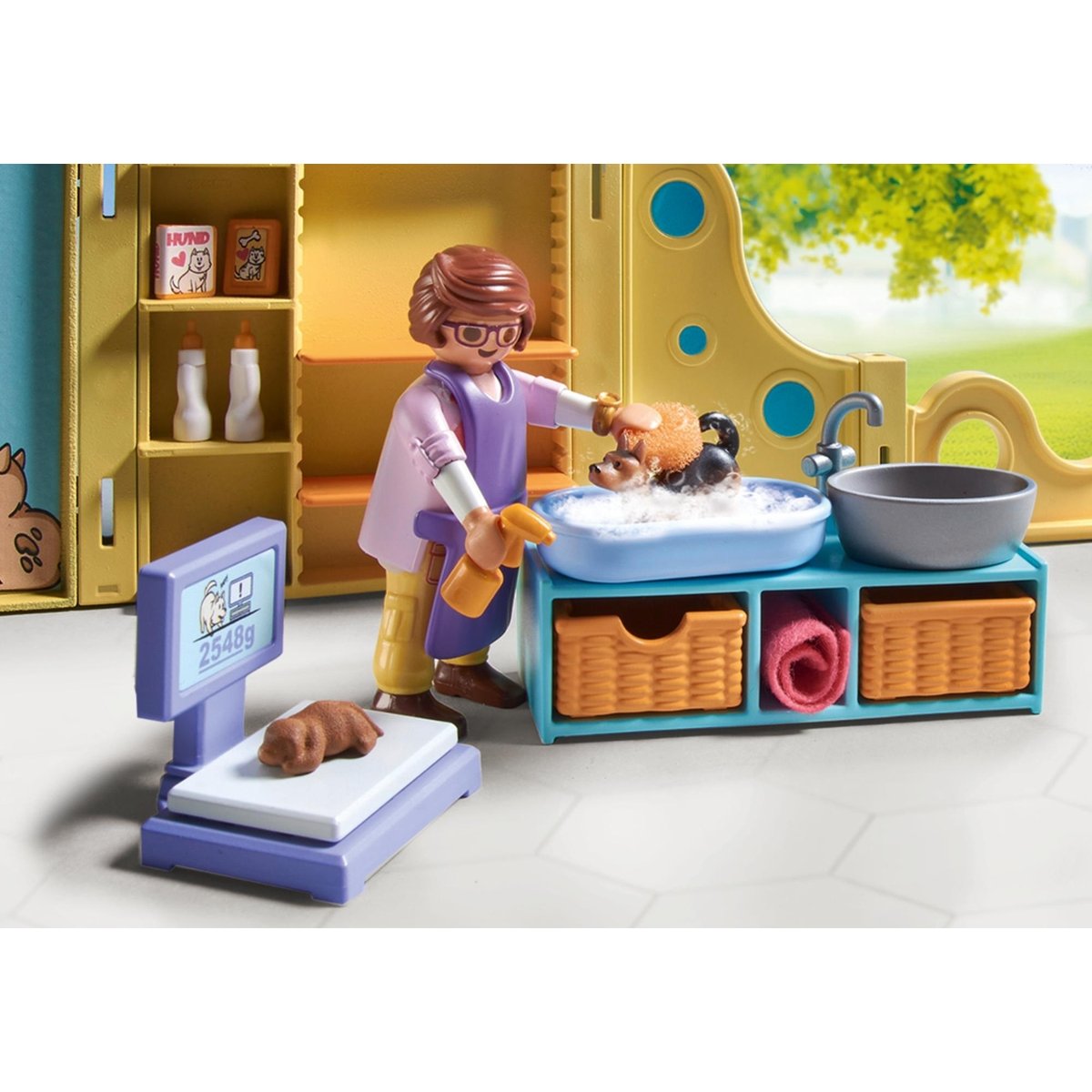 Centre de soin canin avec 8 chiens et soigneur multicolore, PLAYMOBIL