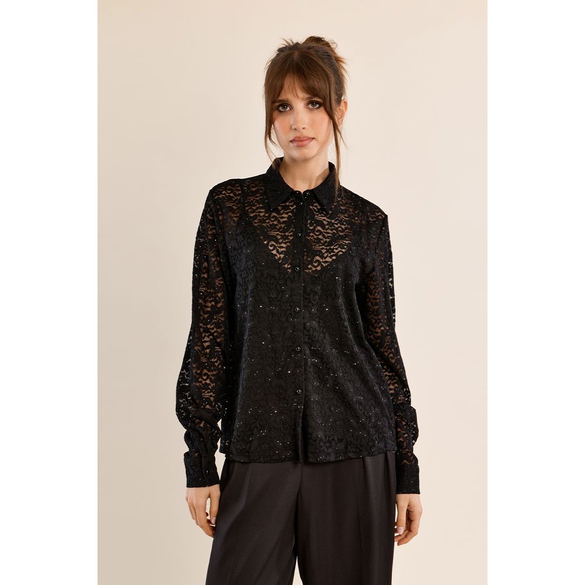 Chemise en dentelle transparente noir, MOLLY BRACKEN