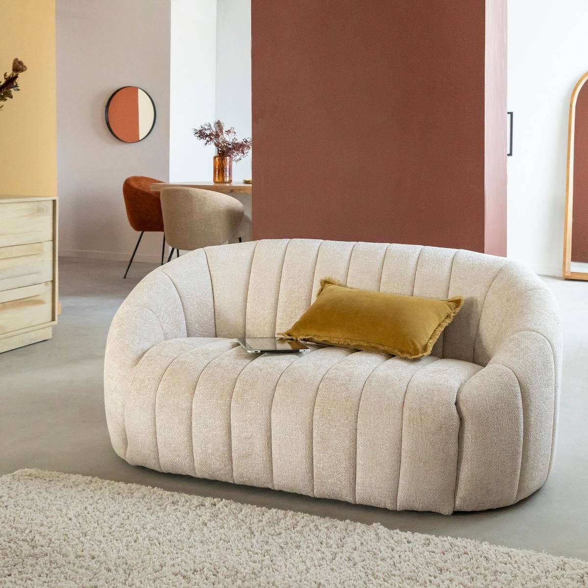 Canapé en tissu arrondi AXEL beige, MADE IN MEUBLES 
