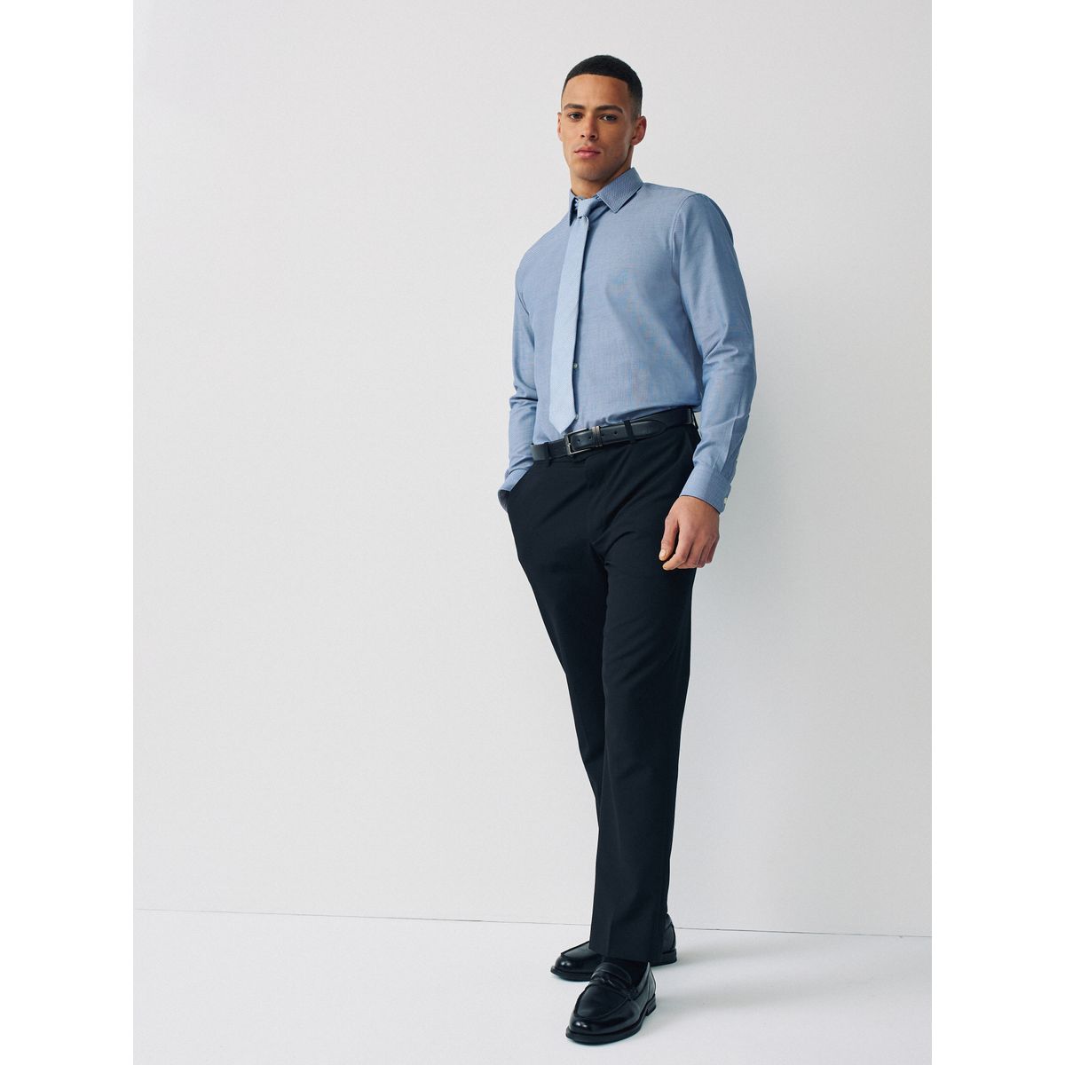 Chemise habillée à poignet simple, lot de 2 texture bleue/rayure bleue, NEXT
