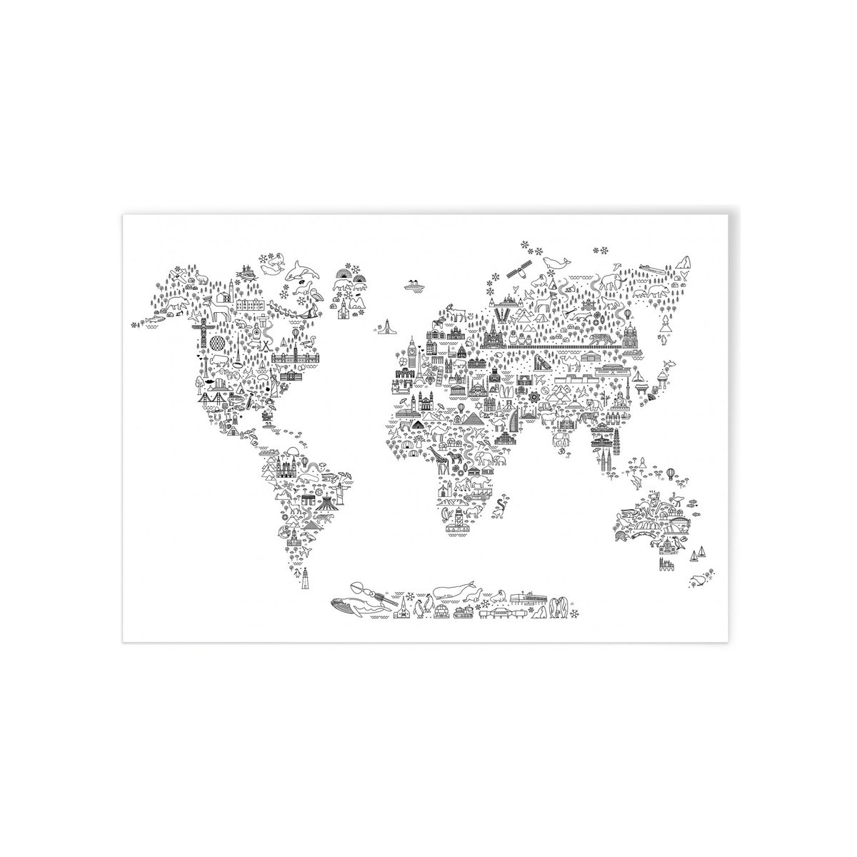 Poster Carte du monde Icônes blanc, L'AFFICHERIE