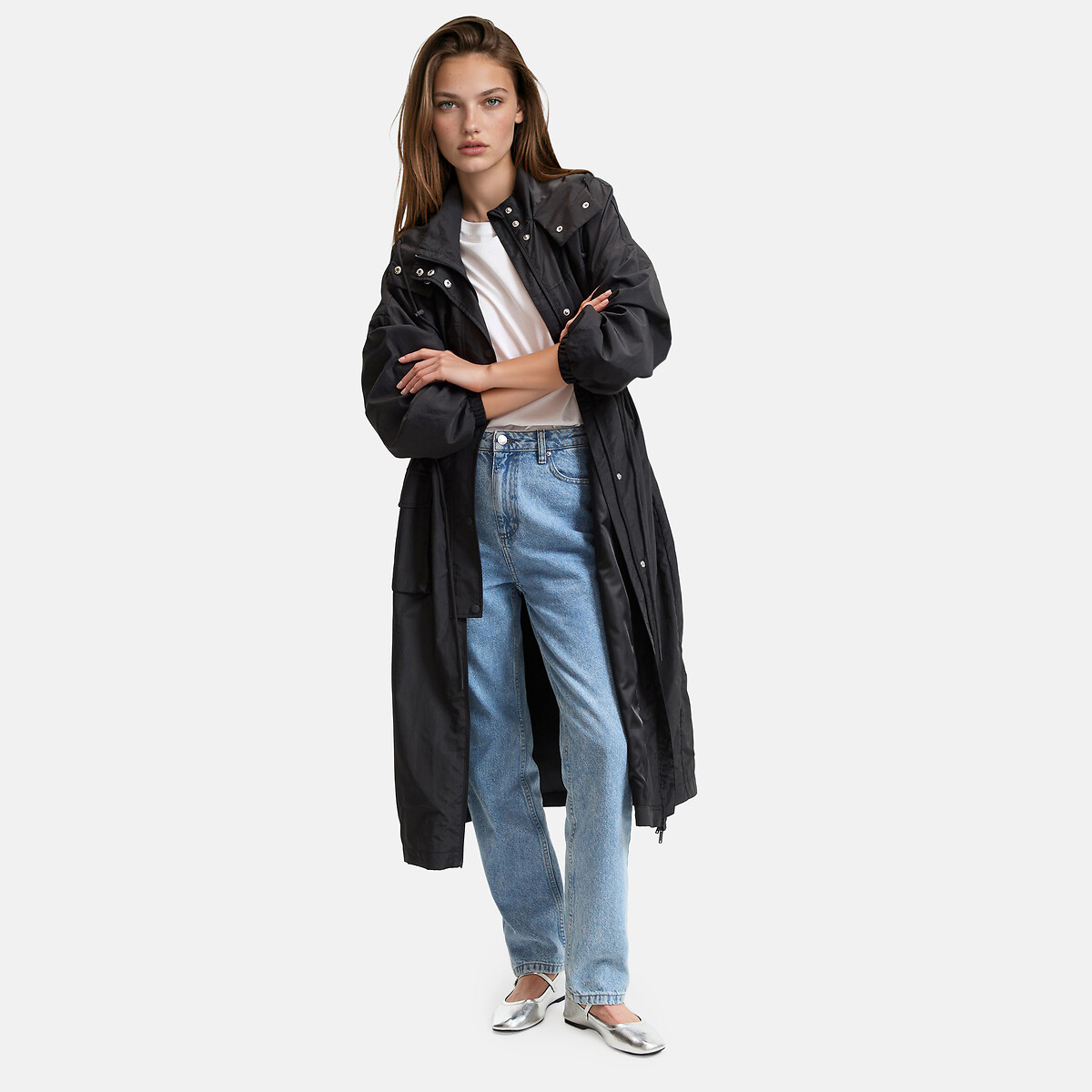Light Mid-Length Windbreaker with Fixed Hood and Zip-Up Fastening For Mid-Season carbon grey, LA REDOUTE COLLECTIONS