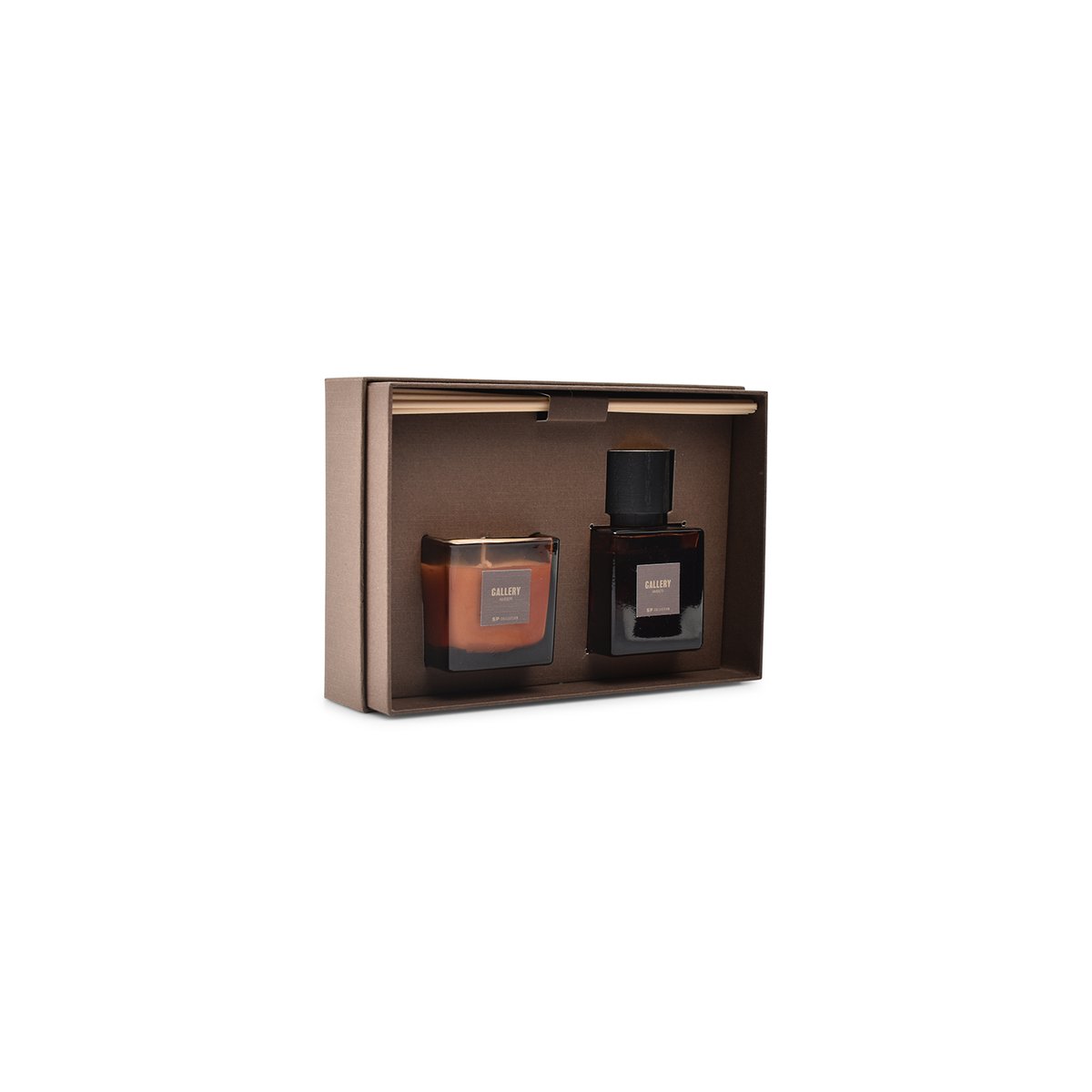 Coffret bougie et diffuseur de parfum Marron GALLERY parfum amber, SP COLLECTION