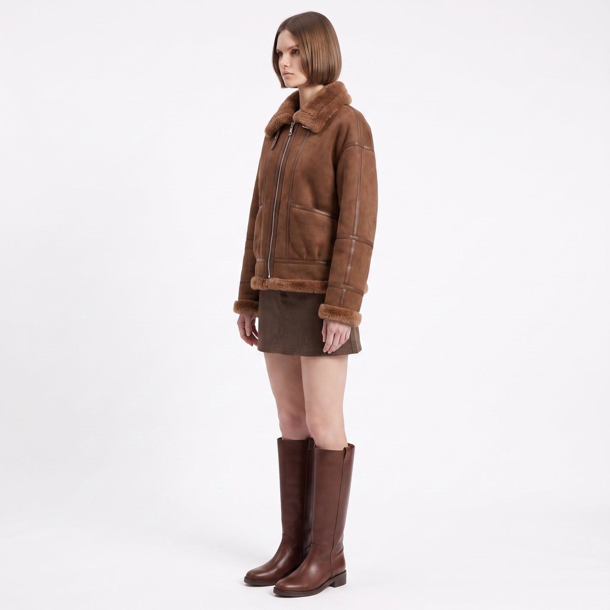 Manteau aviateur en laine beige EVONA brown, ARTLOVE