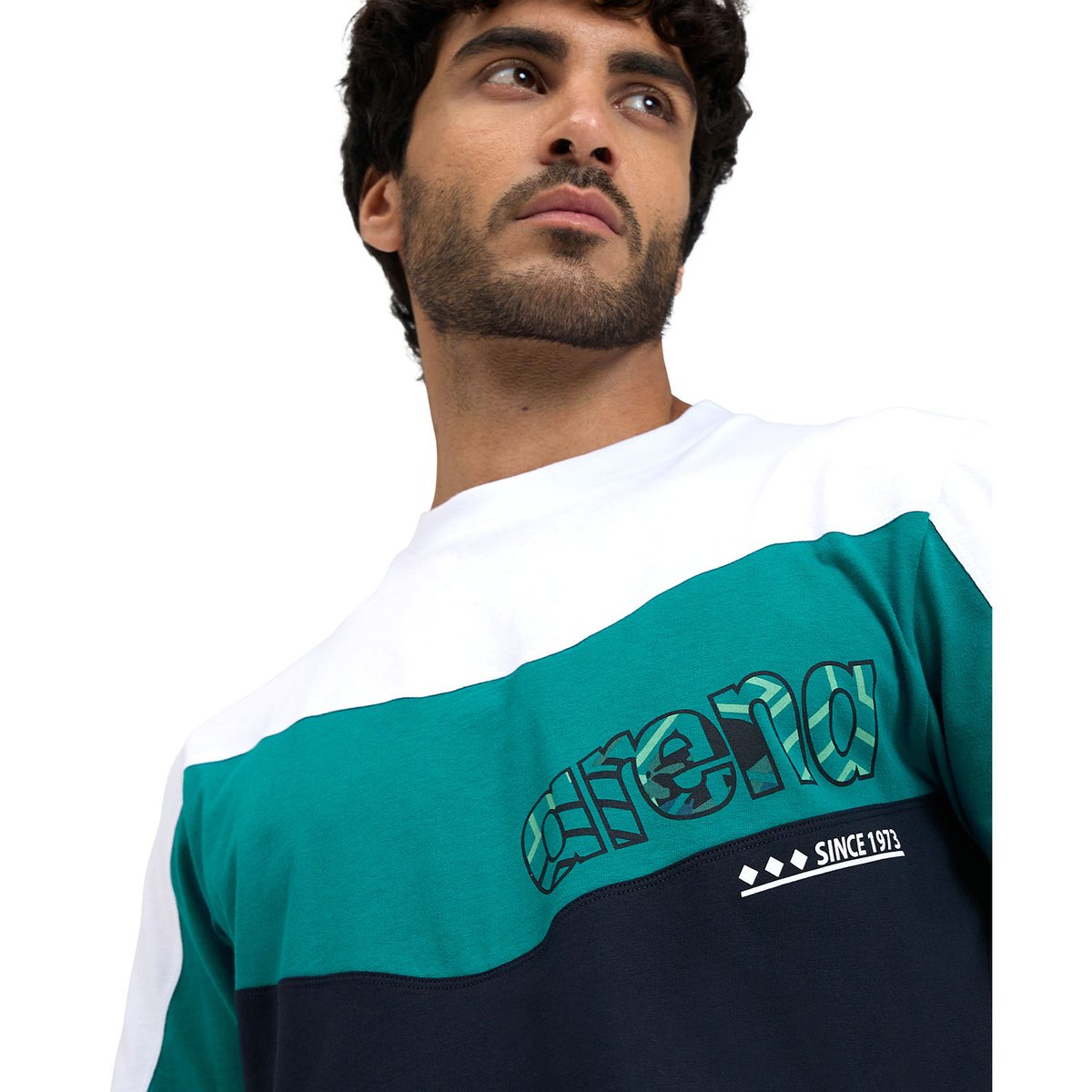 T-shirt unisexe en coton Colour Block white-green lake-kikko pro navy, ARENA