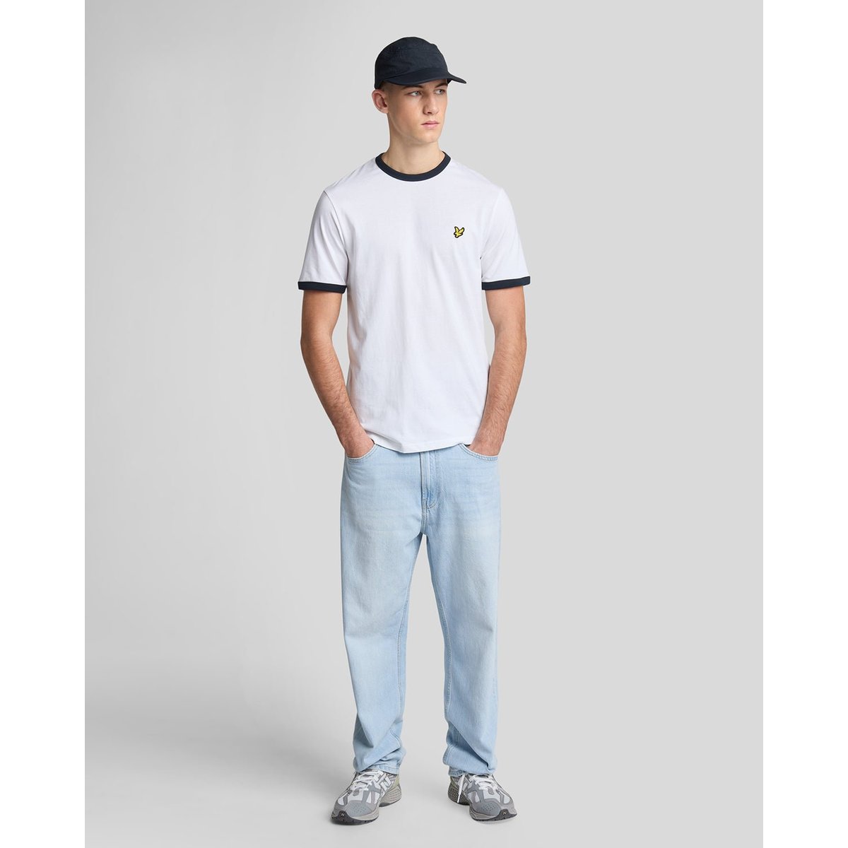 T-shirt ringer en coton col rond blanc/ foncé marine, LYLE & SCOTT