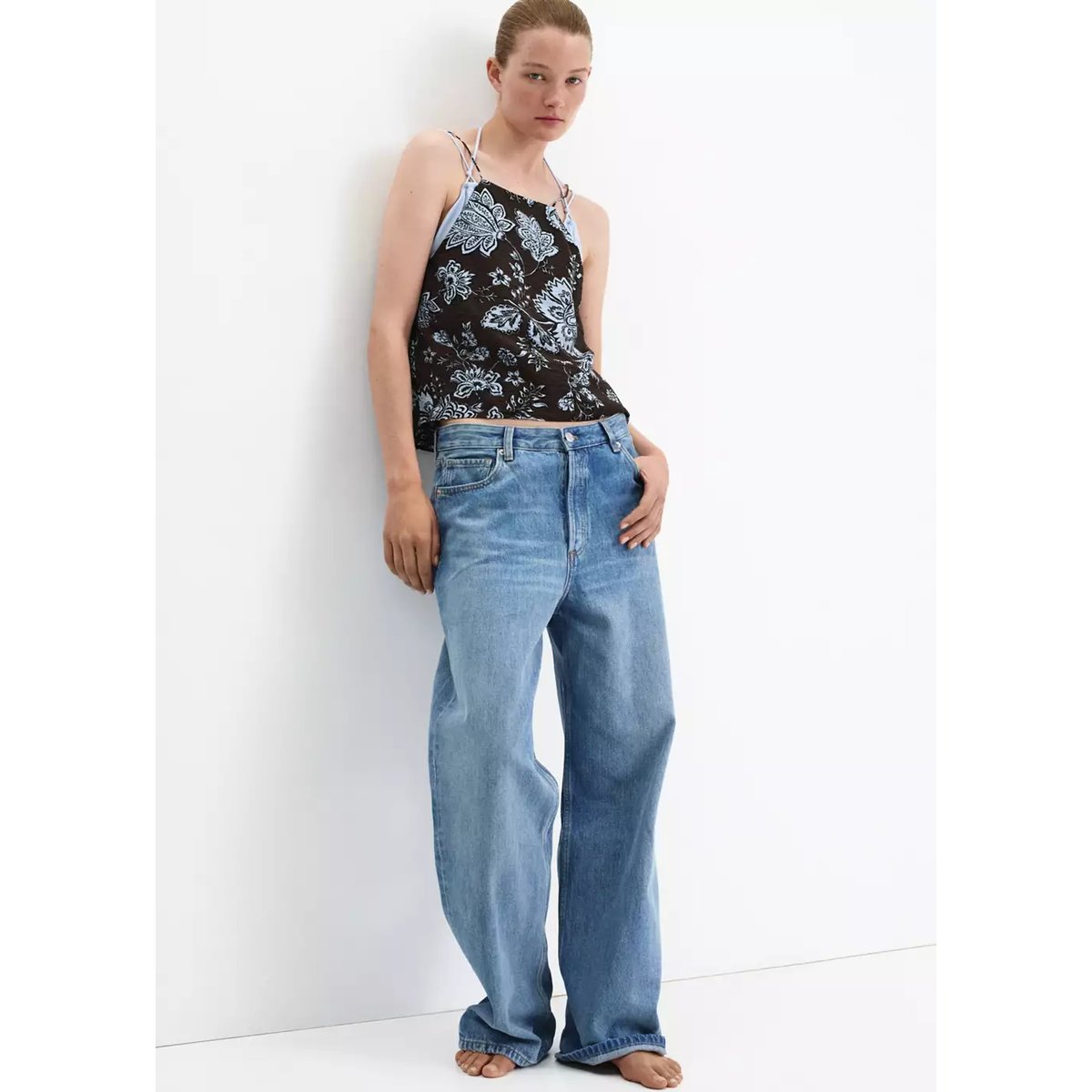 Top halter imprimé fleuri marron, MANGO