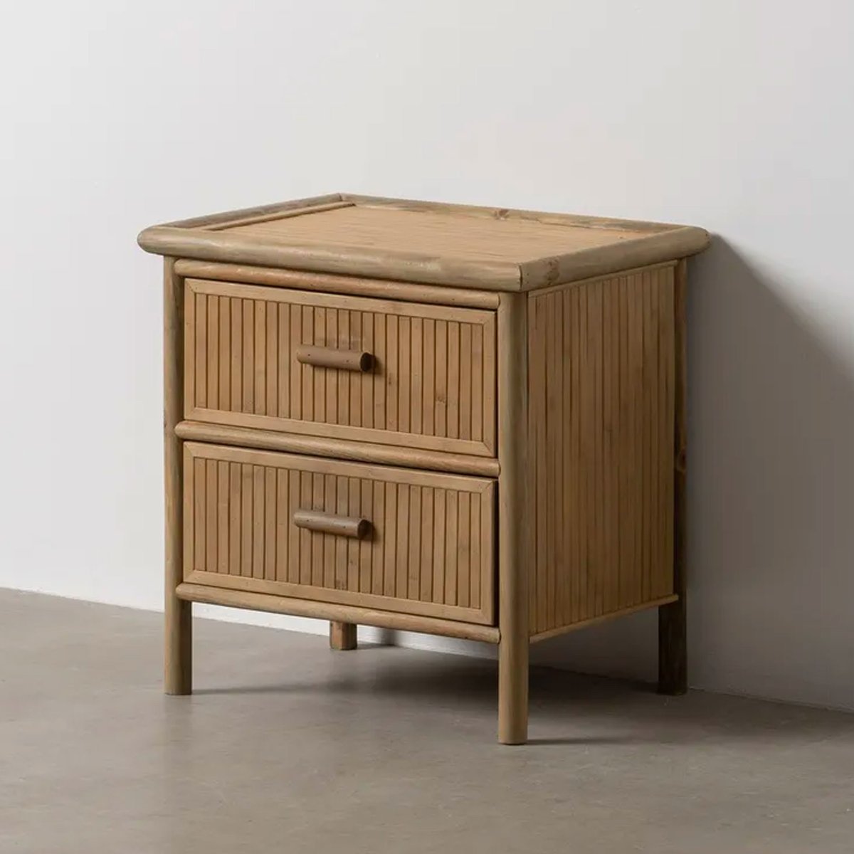 Table de chevet en bambou 2 tiroirs 48x36x49cm bois, WADIGA