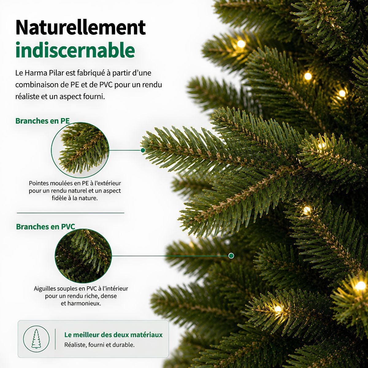 Sapin de Noël artificiel étroit et enneigé avec LED H230 cm HARMA vert, BLACK BOX TREES