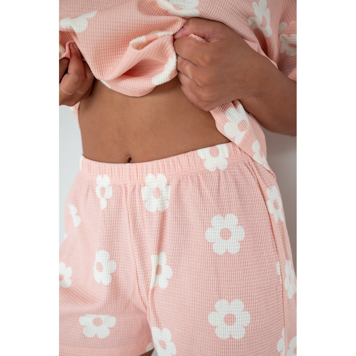 Pyjashort coton nid d'abeille Monique rose motif fleurs, WE ARE JOLIES