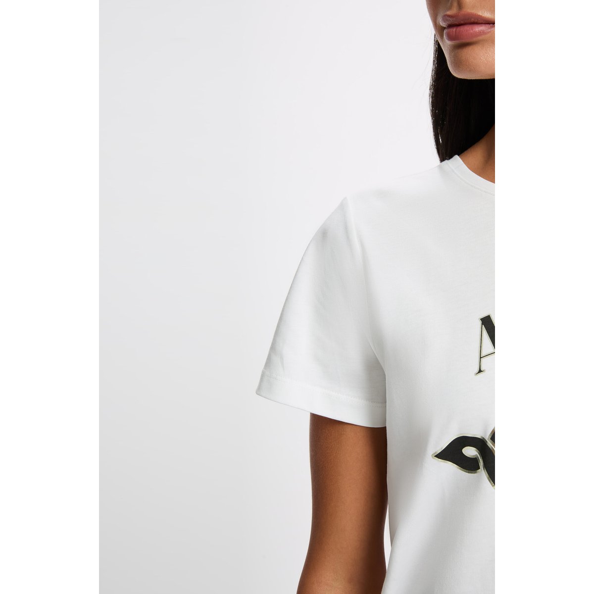 T-shirt imprimé col rond blanc, MORGAN