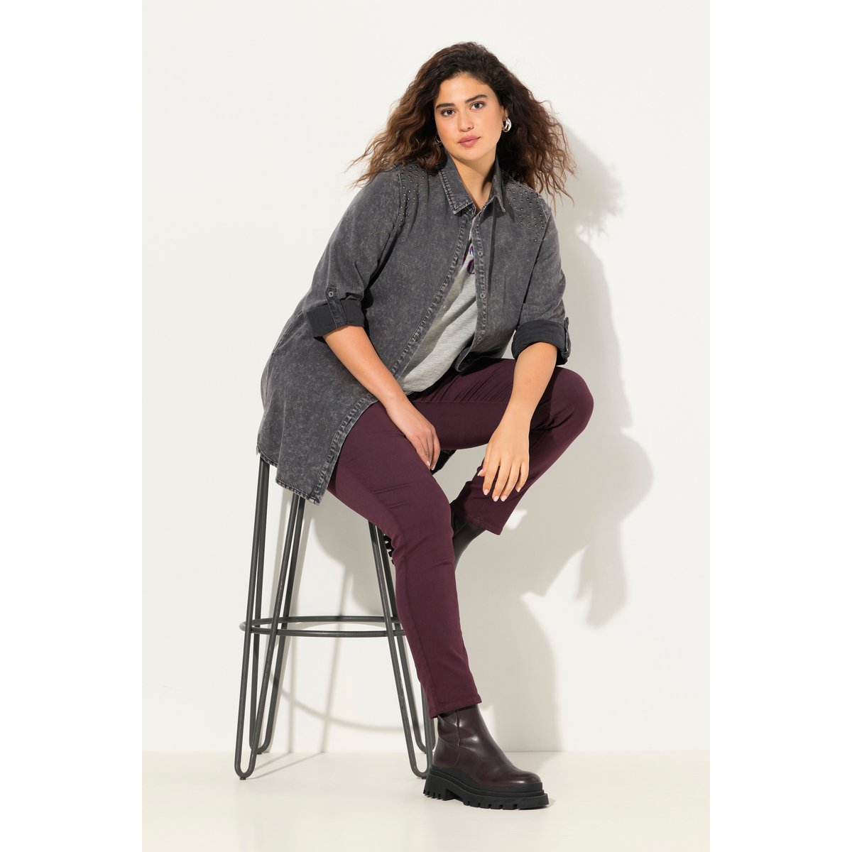 Chemise en jean évasée jean gris foncé, ULLA POPKEN