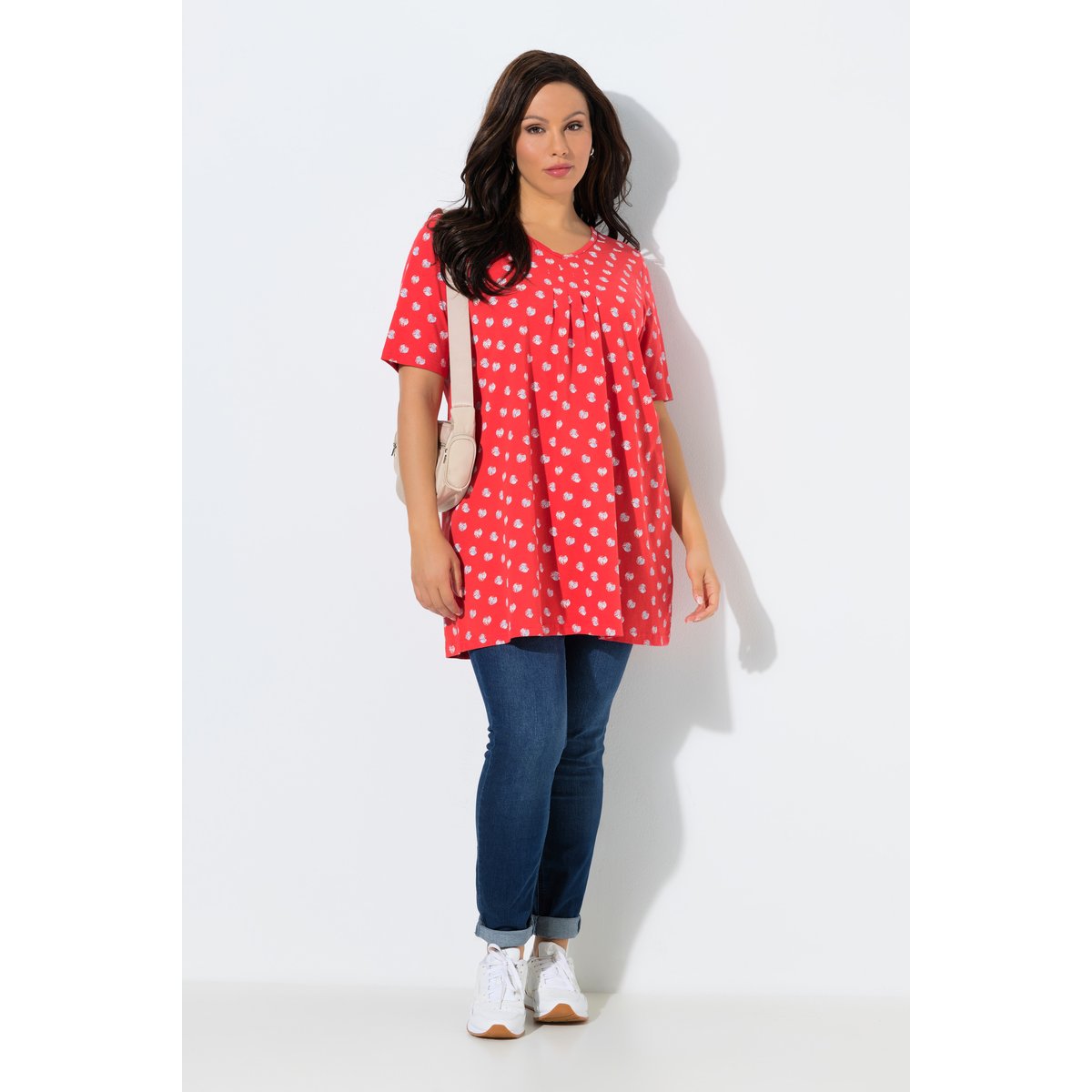 T-shirt avec plis fantaisie, coupe évasée corail, ULLA POPKEN