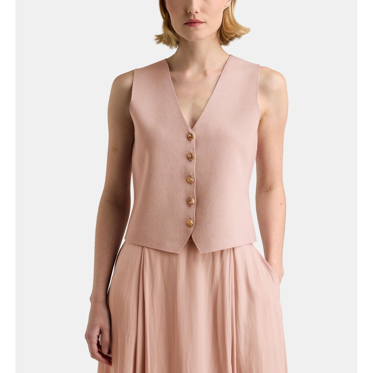 Gilet sans manches alfred mi maille rose terracotta, GALERIES LAFAYETTE
