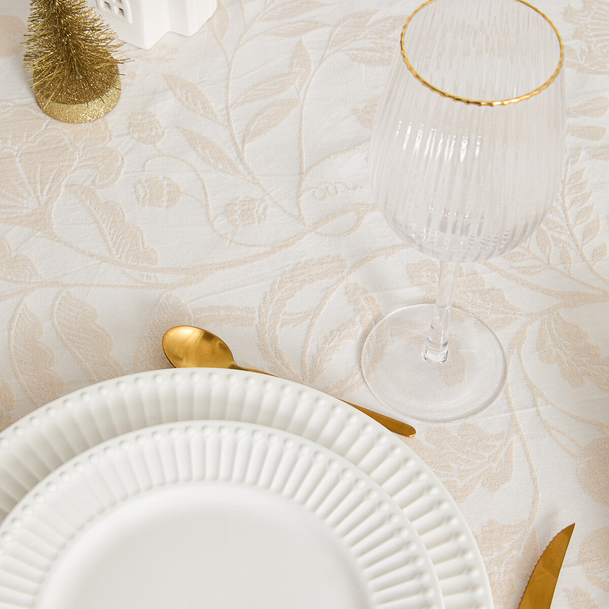 Nappe ronde en coton jacquard, LINDA ivoire, LA REDOUTE INTERIEURS