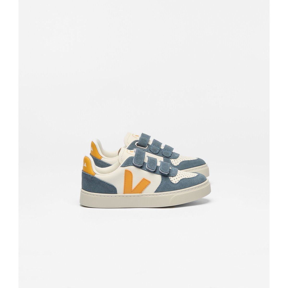 Baskets en cuir Small V-10 blanc/bleu, VEJA