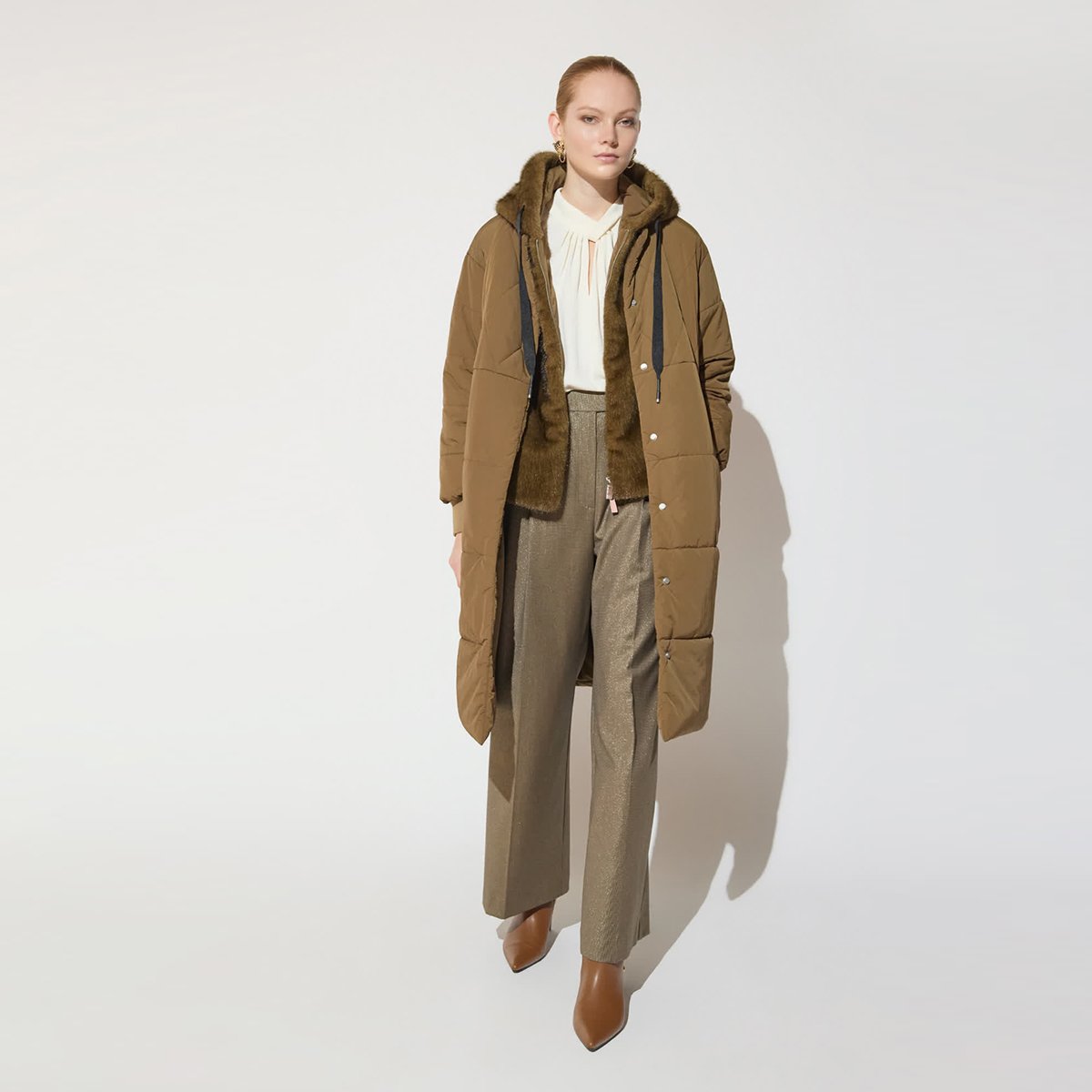 Pantalon palazzo à plis pied-de-poule métallisé carreaux, LOLA CASADEMUNT