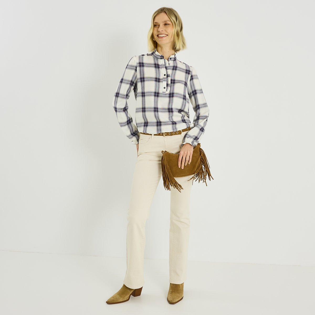 Blouse à carreaux blanc cassé ecru, GRAIN DE MALICE