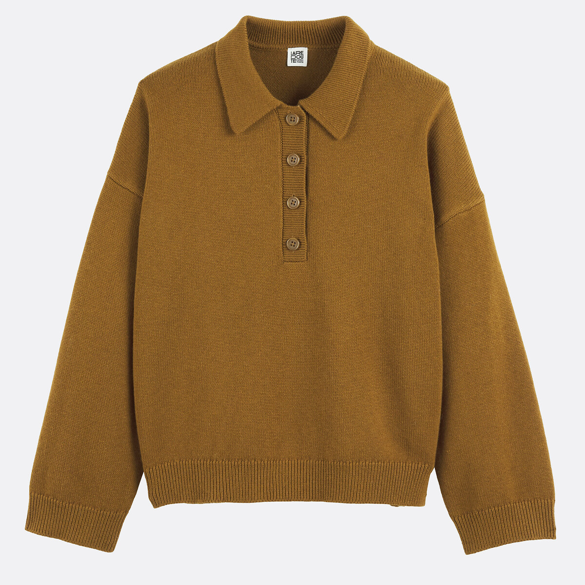Trui met polokraag, mix van wol en katoen bronsgroen, LA REDOUTE COLLECTIONS