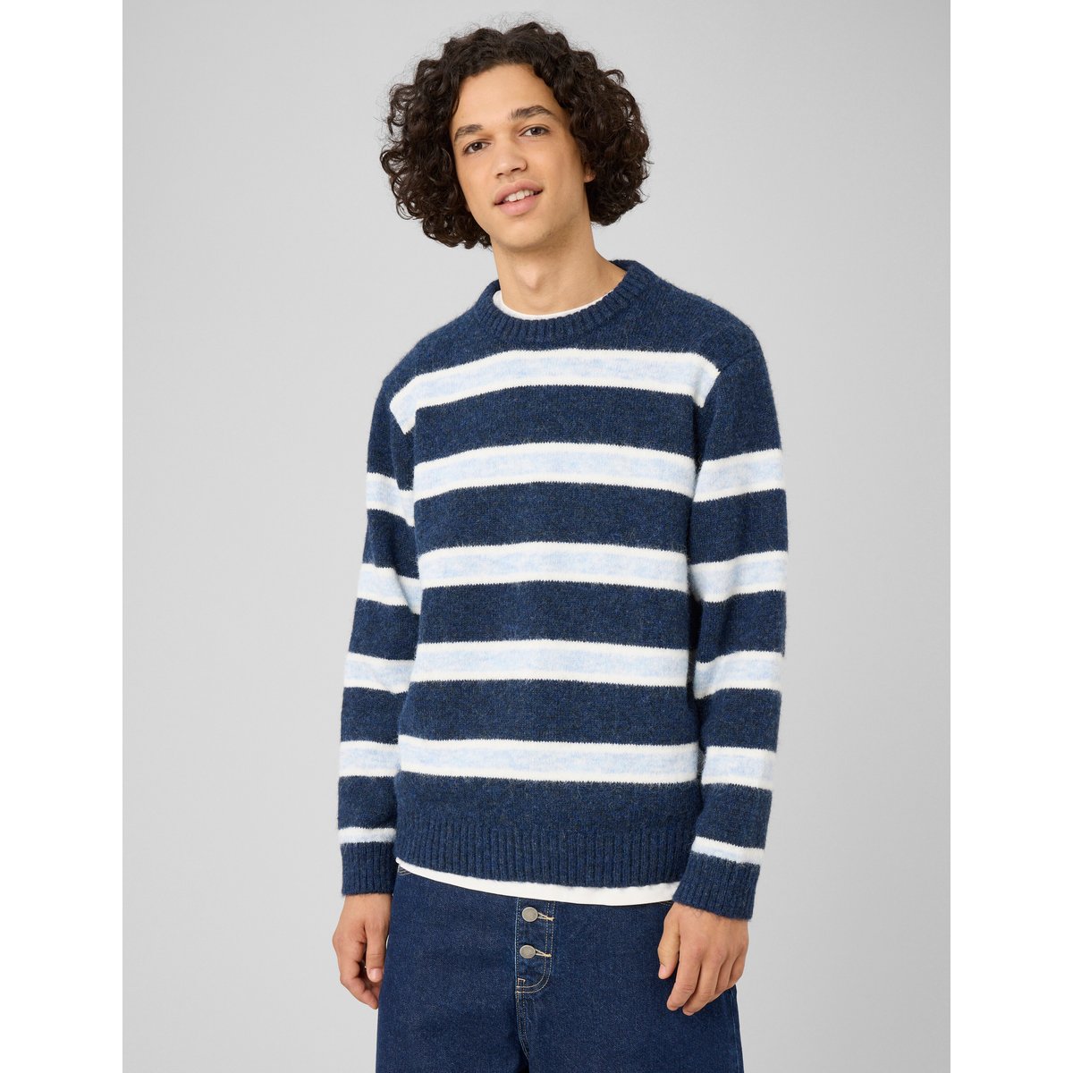 Pull rayé col rond bleu foncé, BZB
