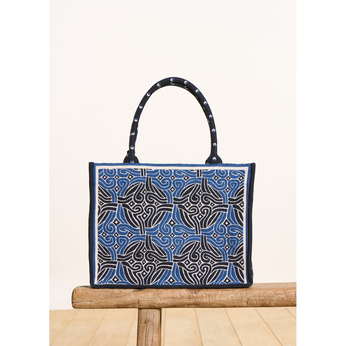 Sac cabas en jacquard marine/ecru, LA FEE MARABOUTEE