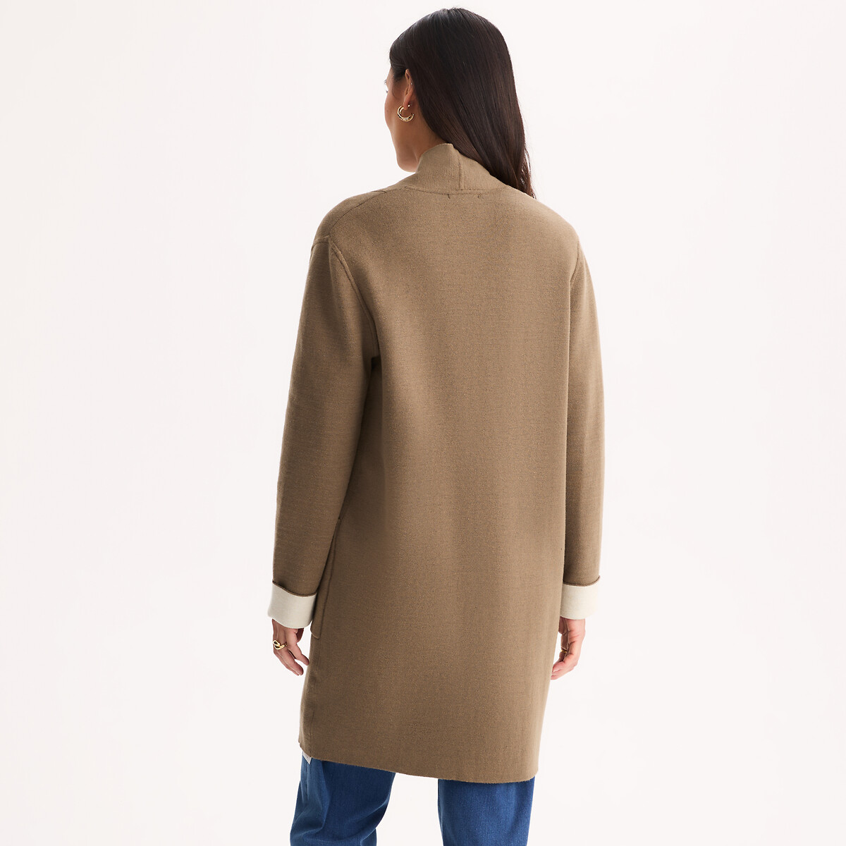 Gilet long en maille milano taupe + crème, ANNE WEYBURN