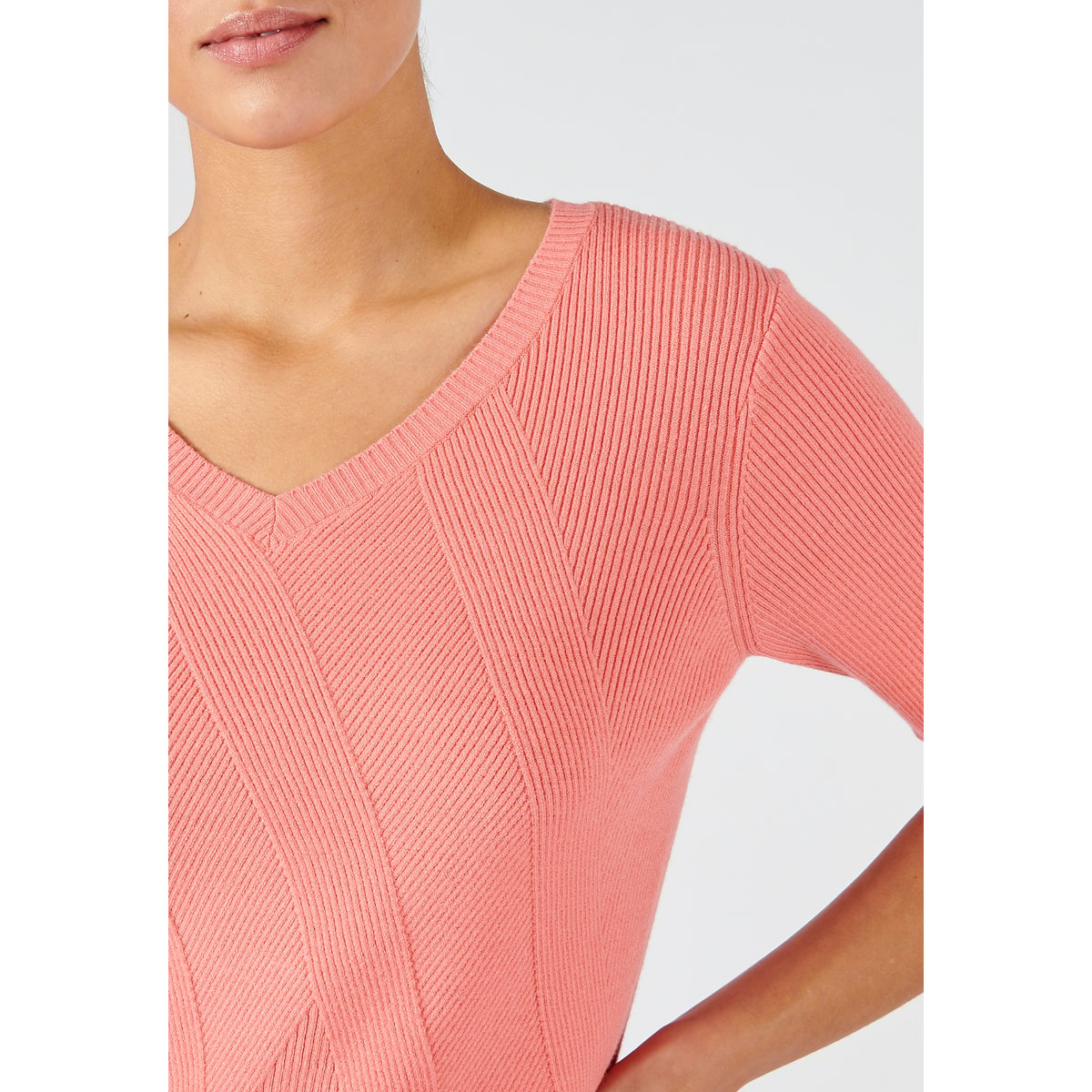 Pull jeu de côtes fantaisie orange rose, DAMART