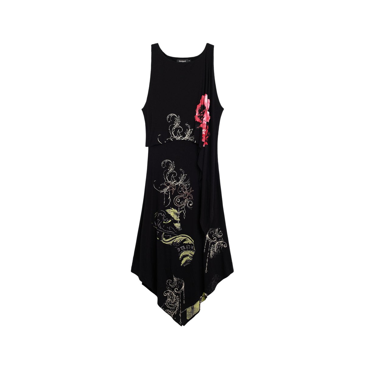 Robe midi asymétrique noir, DESIGUAL