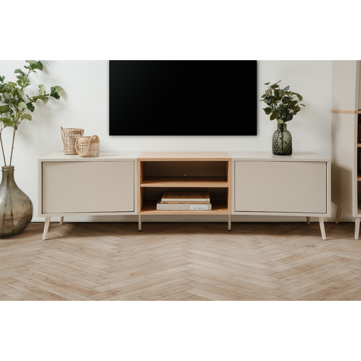 Meuble TV 2 niches, 2 portes MYR beige, CALICOSY