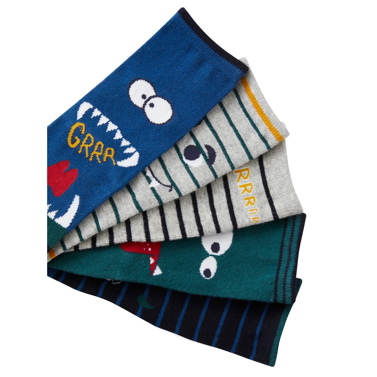 Lot de 5 paires de chaussettes "monstres" bleu, VERTBAUDET
