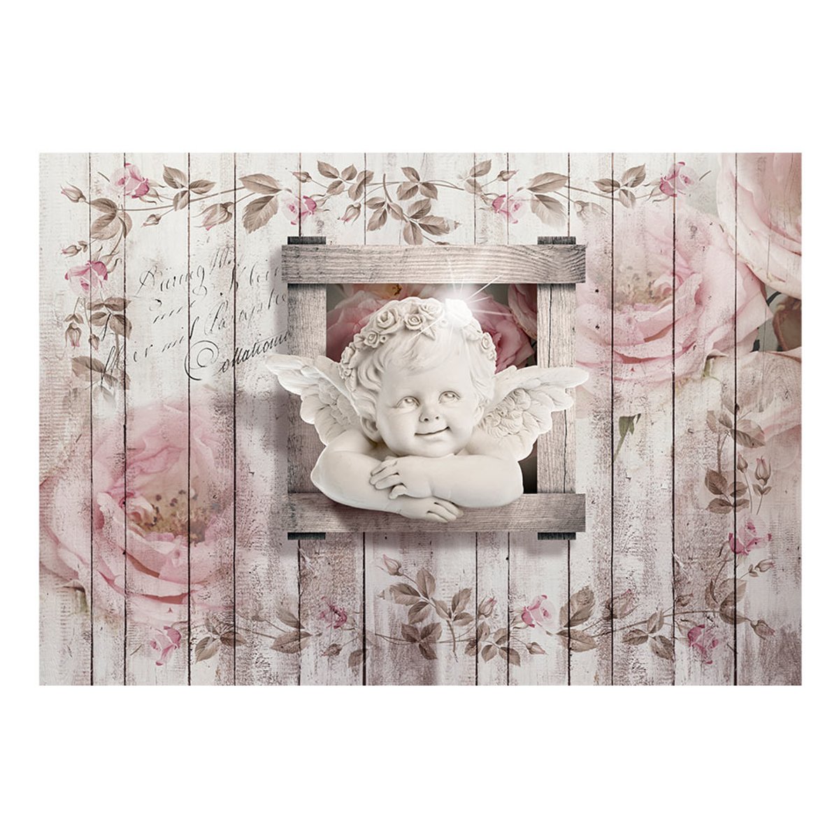 Papier peint intissé panoramique Vintage et Retro Sweet little Angel rose, EDEN