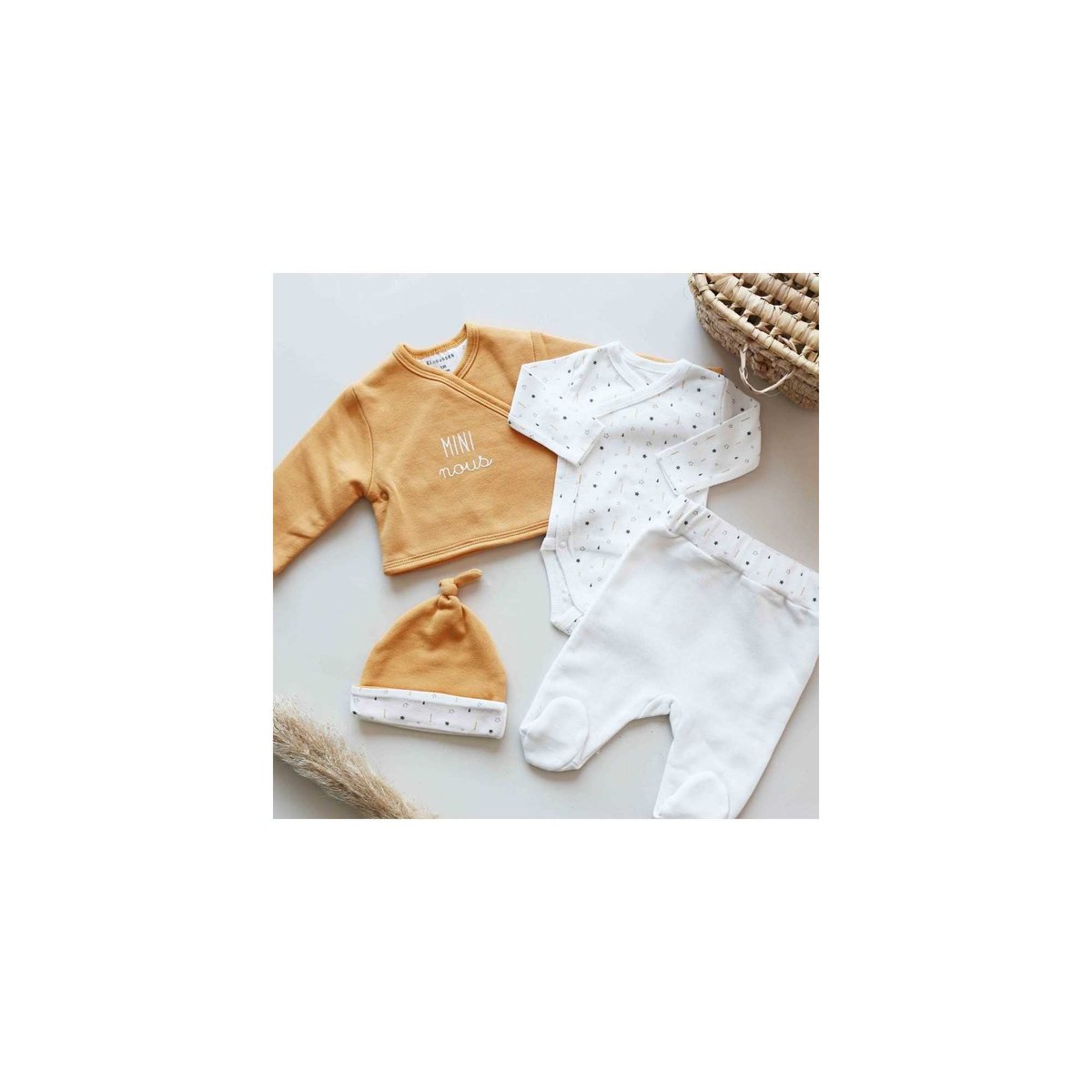 Ensemble naissance mixte 4pcs - Moutarde jaune, TROIS KILOS SEPT