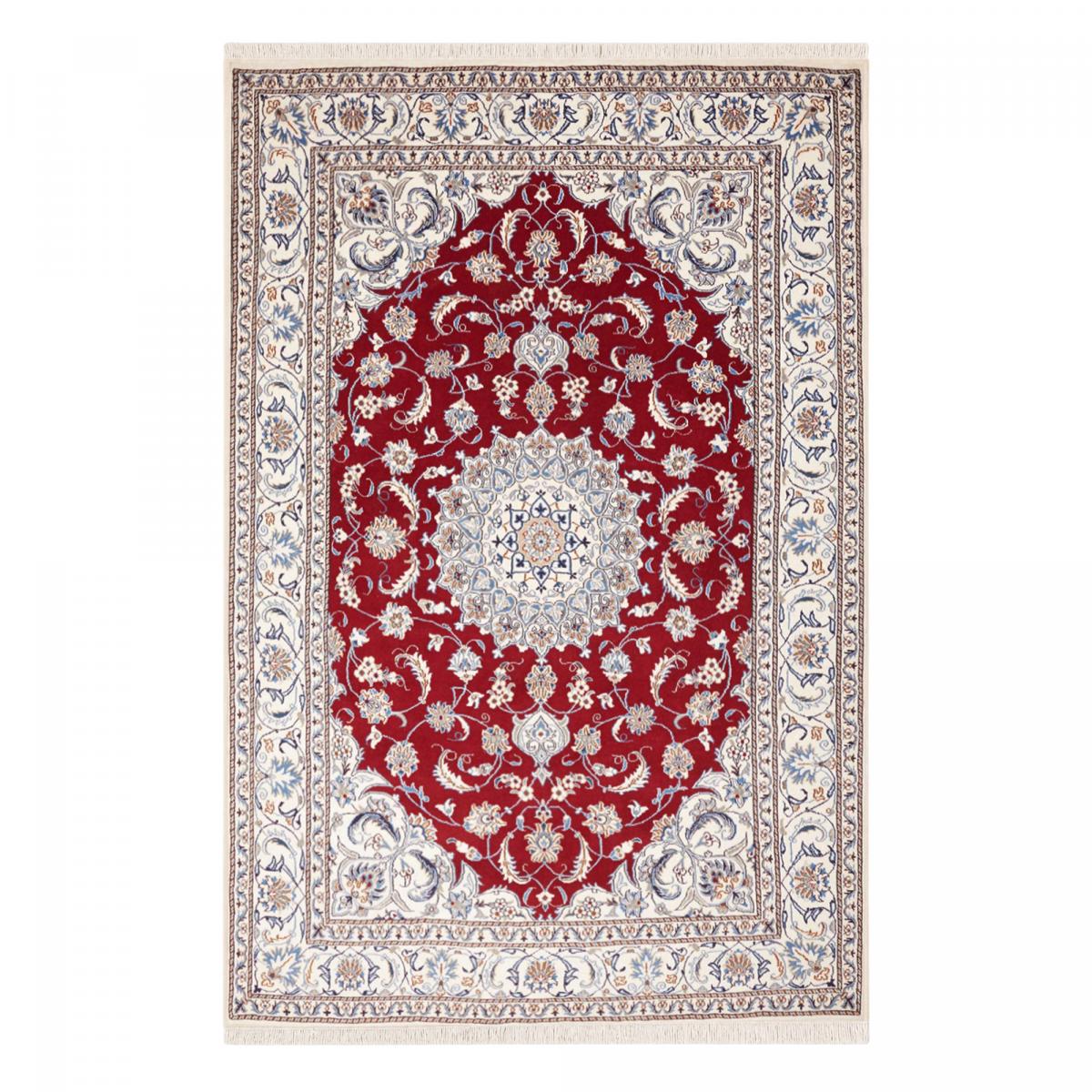 Tapis d'orient, motif oriental, noué à la main, NAIN 12 bordeaux, bleu, crème, UN AMOUR DE TAPIS
