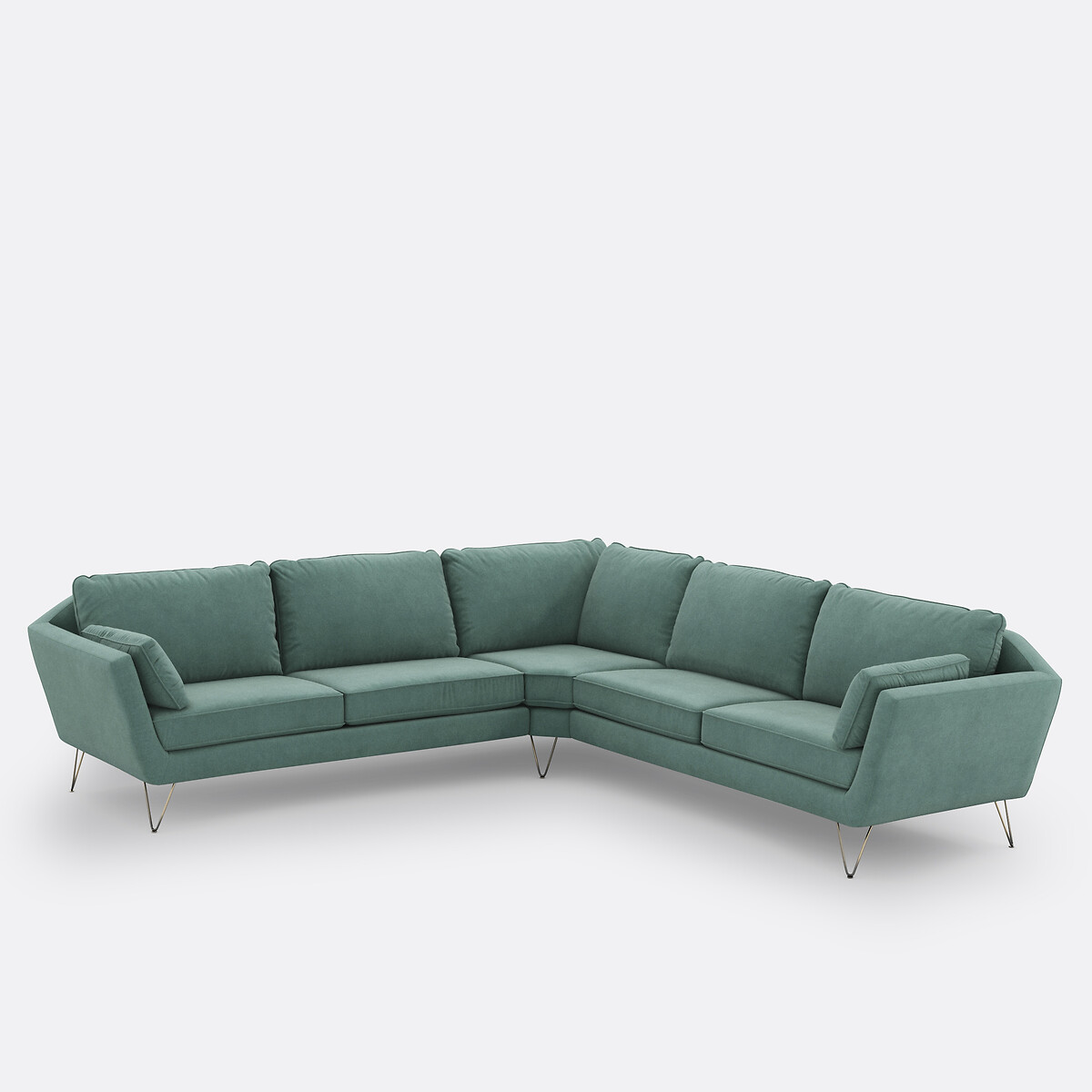 Divano angolare XXL in velluto, Topim blu celadon, LA REDOUTE INTERIEURS