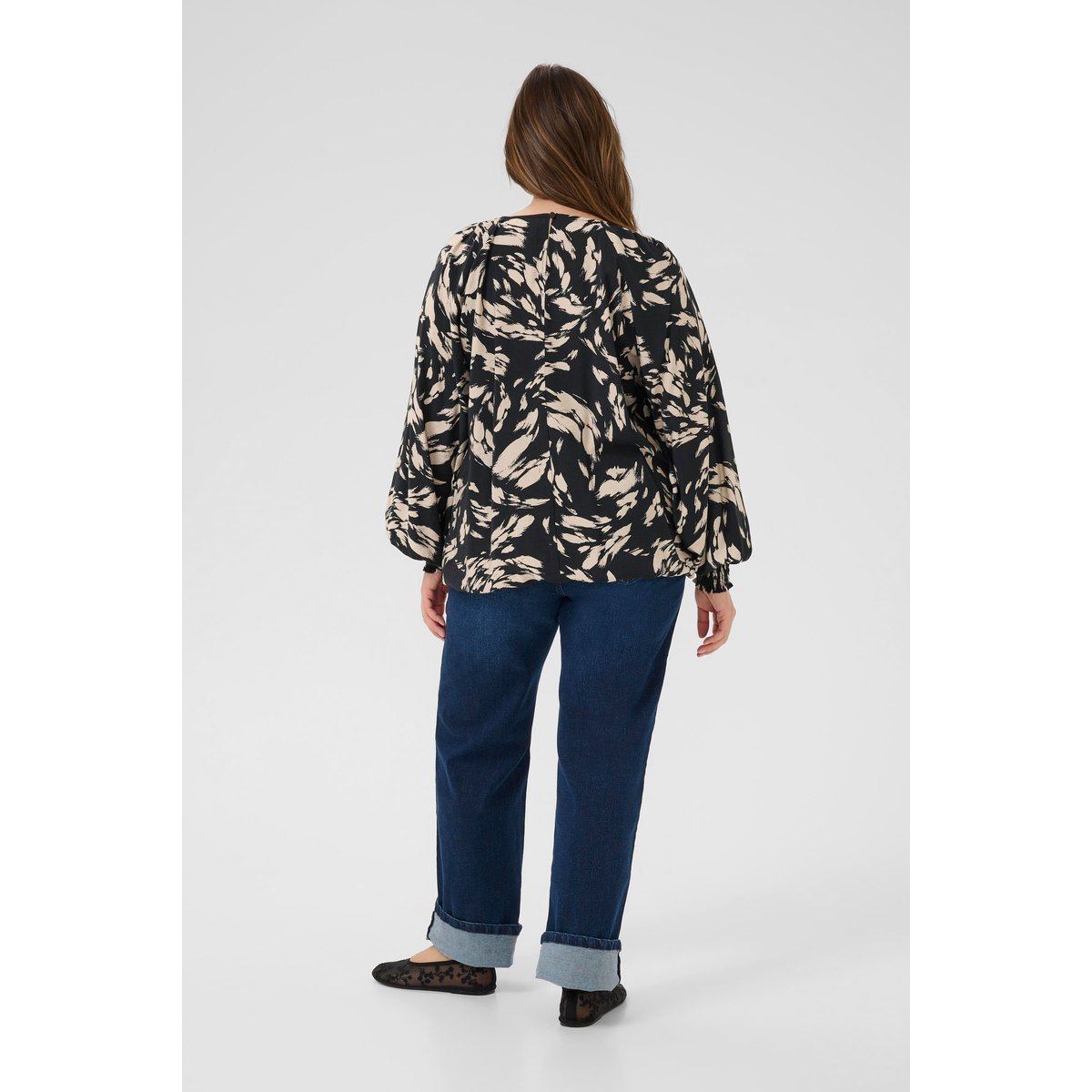 Blouse à manches longues noir black gray graphic, KAFFE CURVE