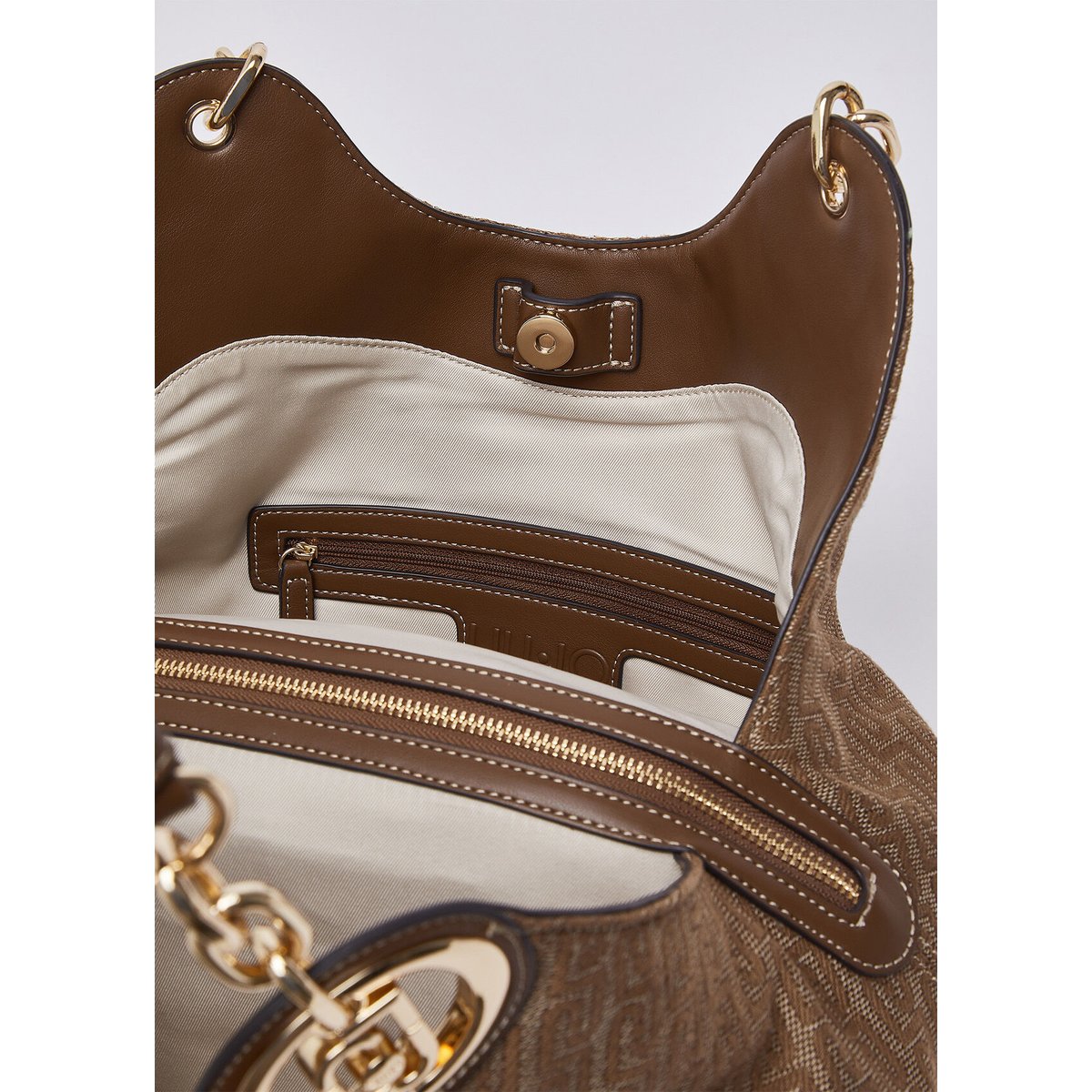 Sacoche moyenne en jacquard beige, LIU JO