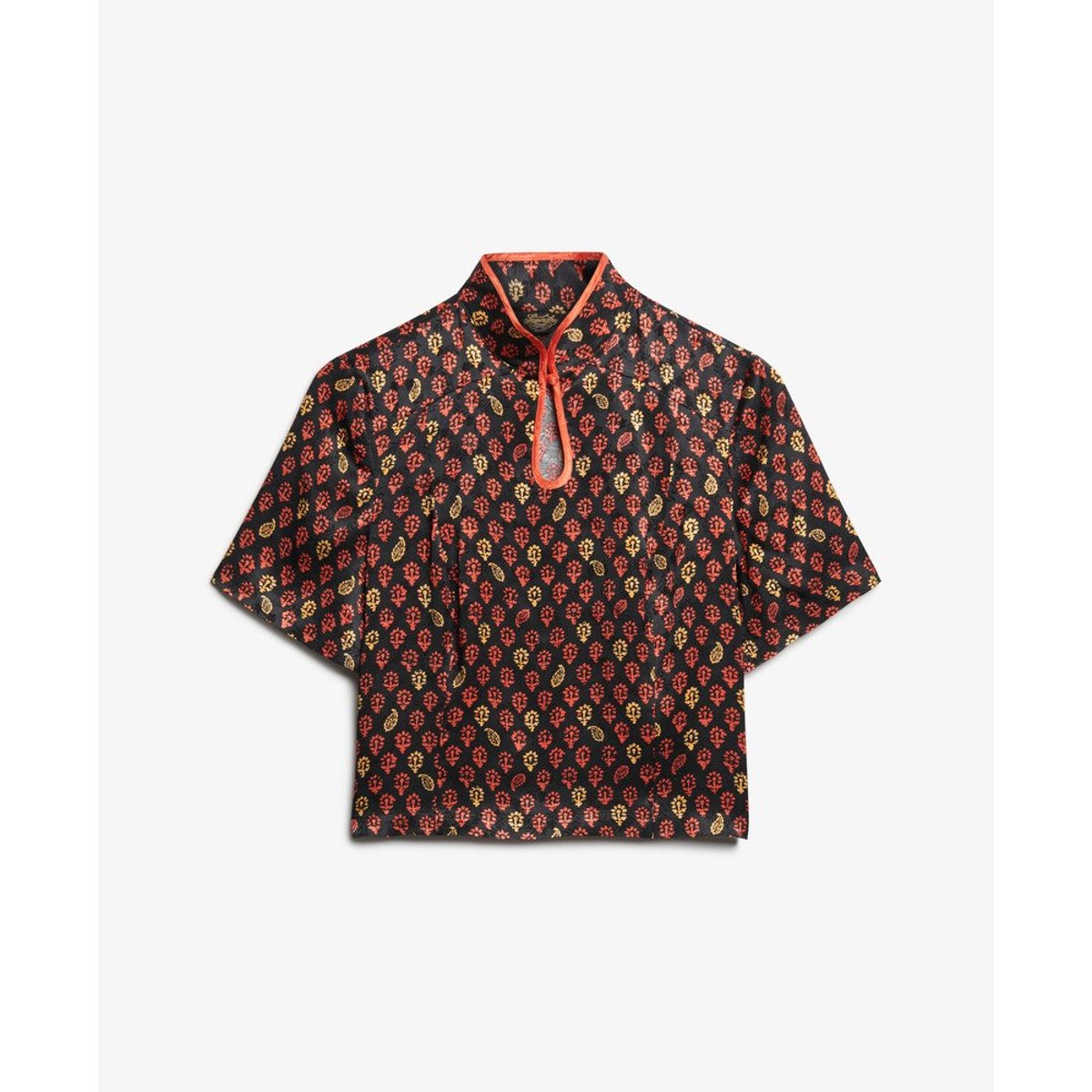 Haut en jacquard à col Mao noir block floral, SUPERDRY