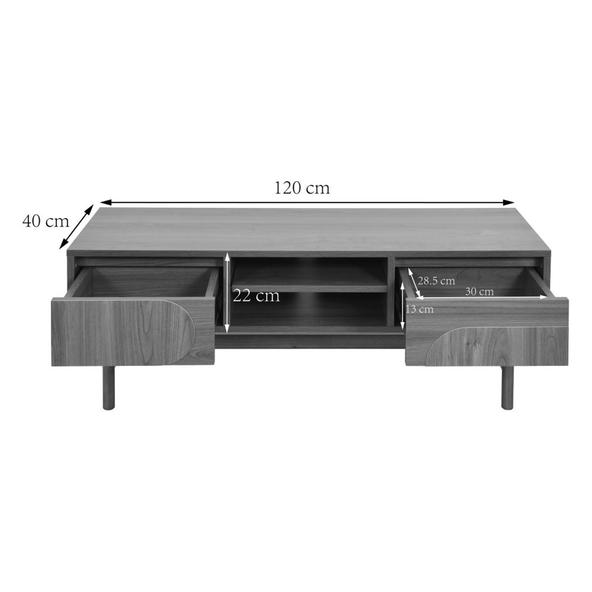 Meuble TV 2 tiroirs en bois L120cm- ABBY bois foncé, DRAWER
