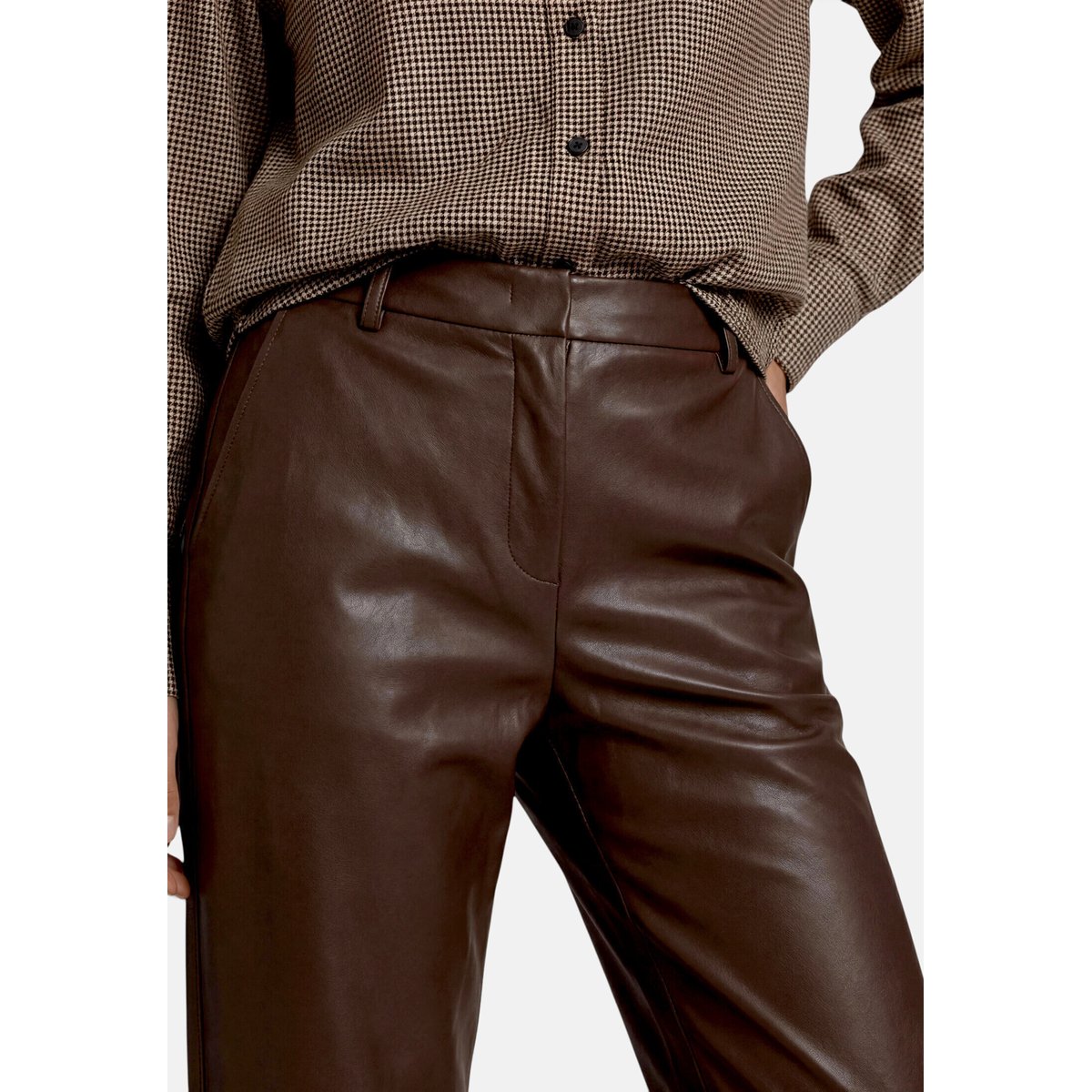 Pantalon en simili cuir à fermeture zippée black coffee, ZERO