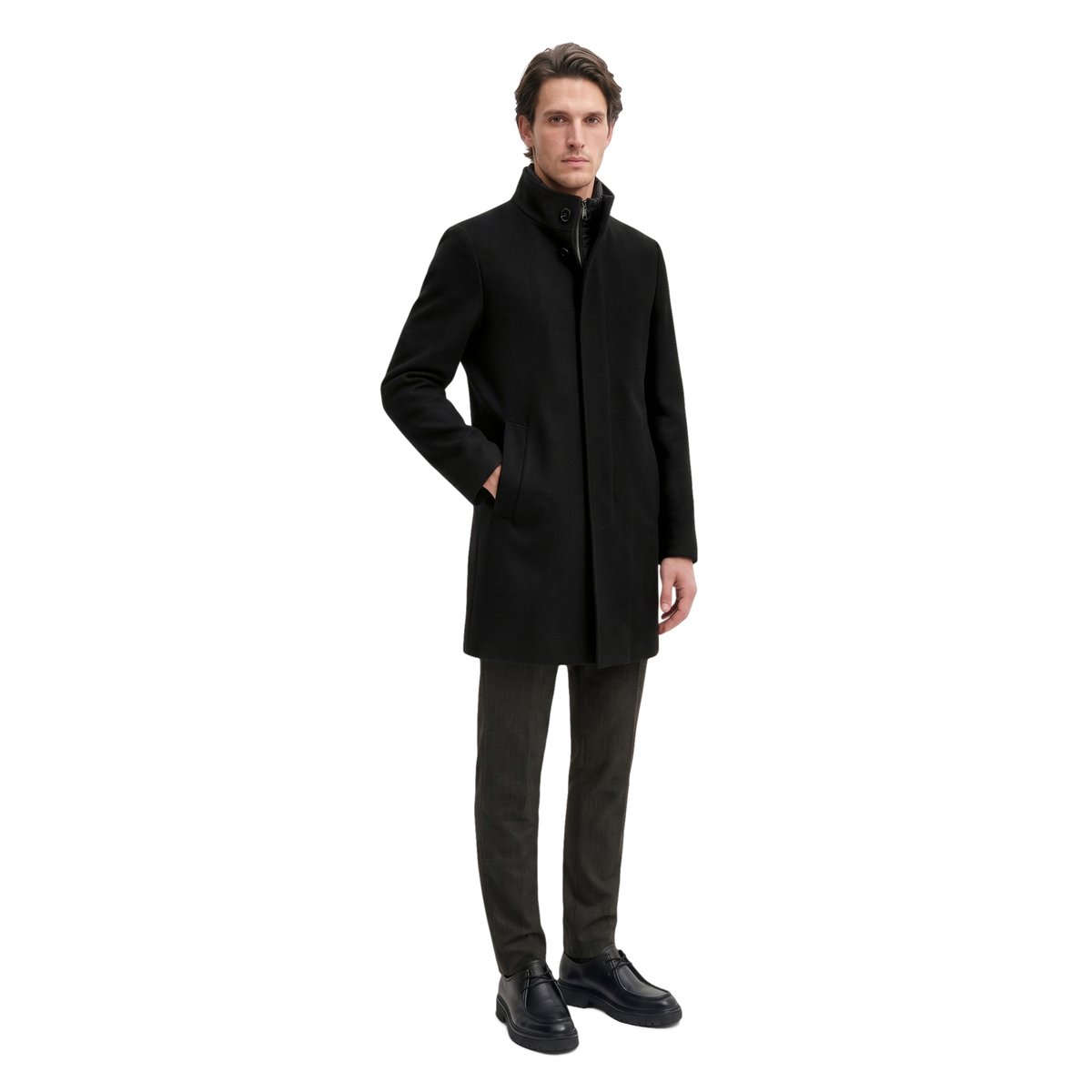 Manteau en laine à col montant, coupe regular avec pare-brise amovible noir, MARC O'POLO