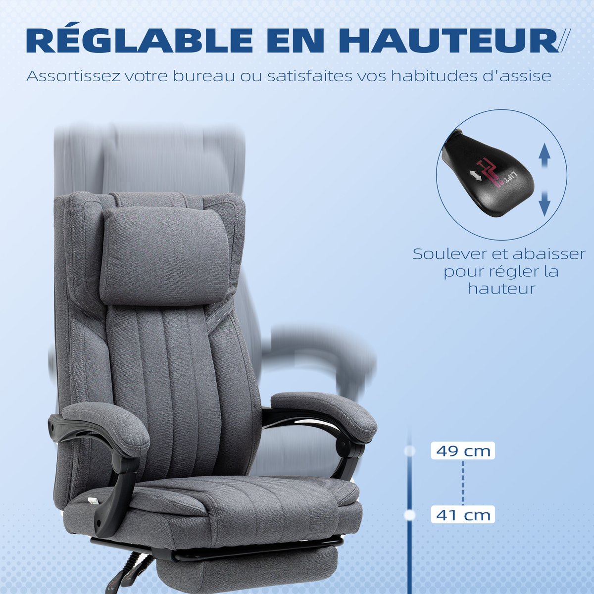Chaise de bureau Polyester Gris foncé gris foncé, HOMCOM