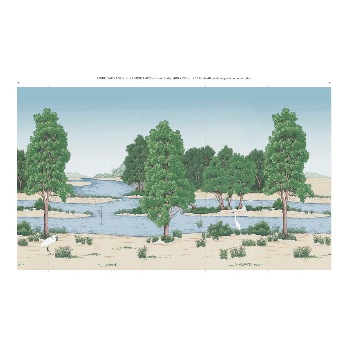 Papier peint panoramique Loire sauvage XL - Lés non raccordables 480 x 280 cm vert, LE PAPIERS DE NINON