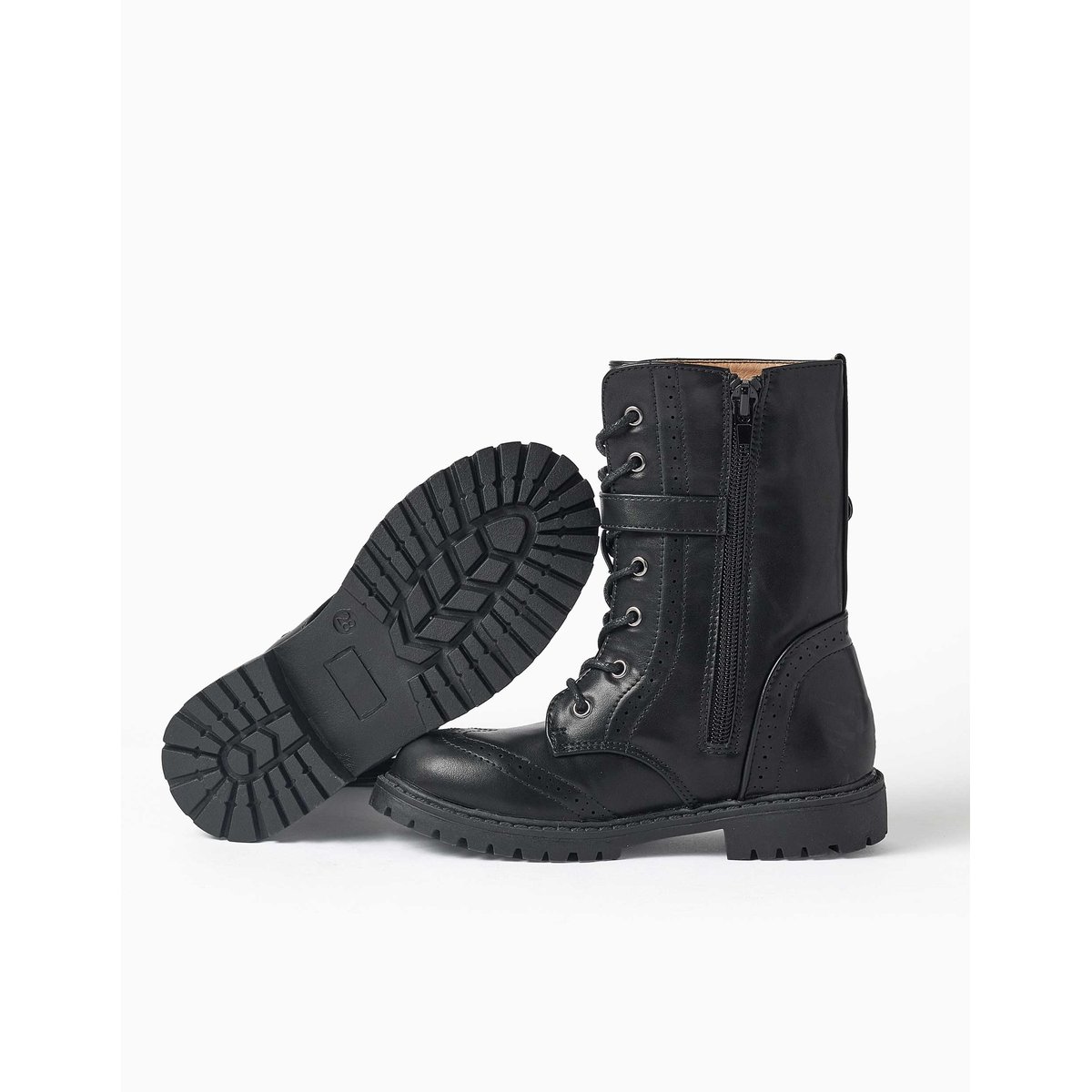 Bottes motardes montantes avec lacets et doublure douce rose, ZIPPY