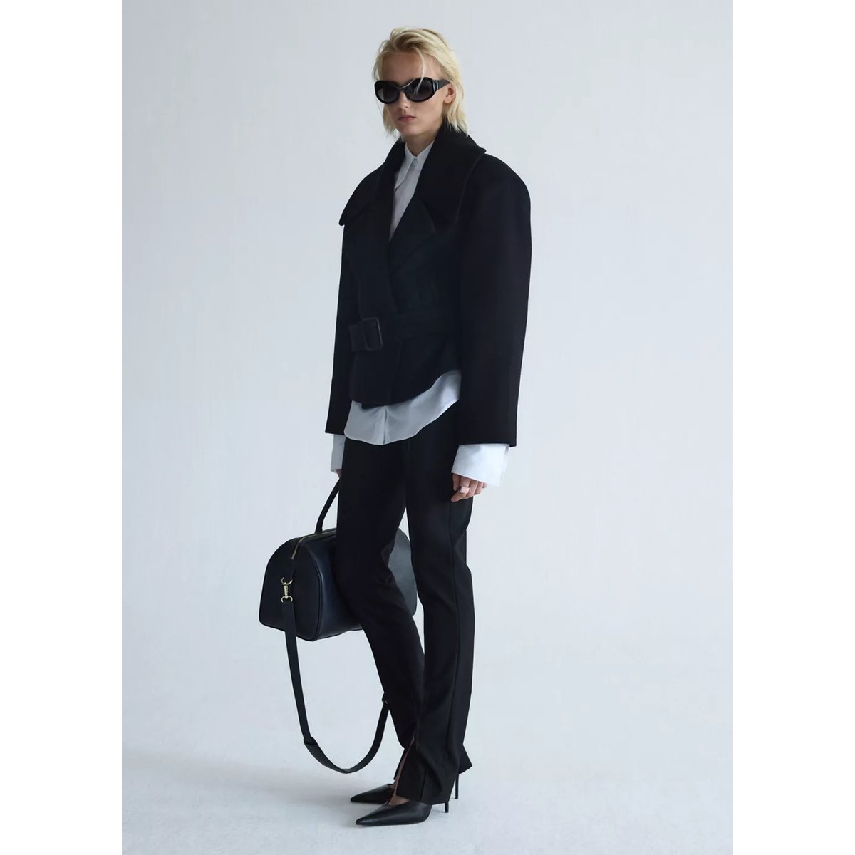 Manteau laine ceinture noir, MANGO