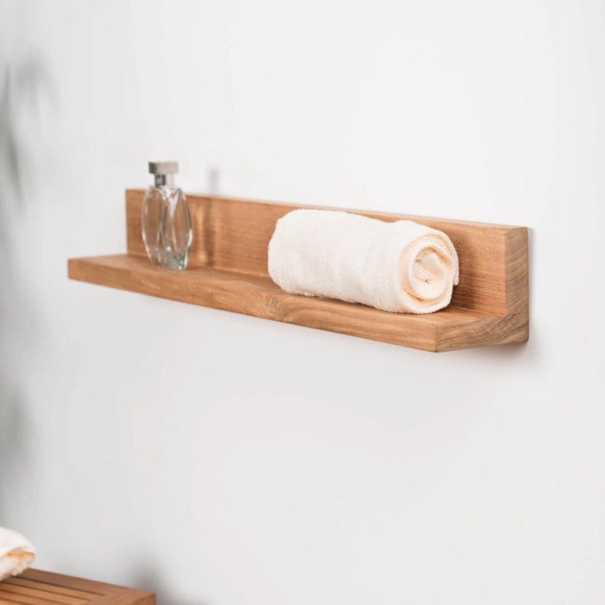 Tablette étagère en teck massif rectangle 70cm CAMÉLIA naturel, WANDA COLLECTION